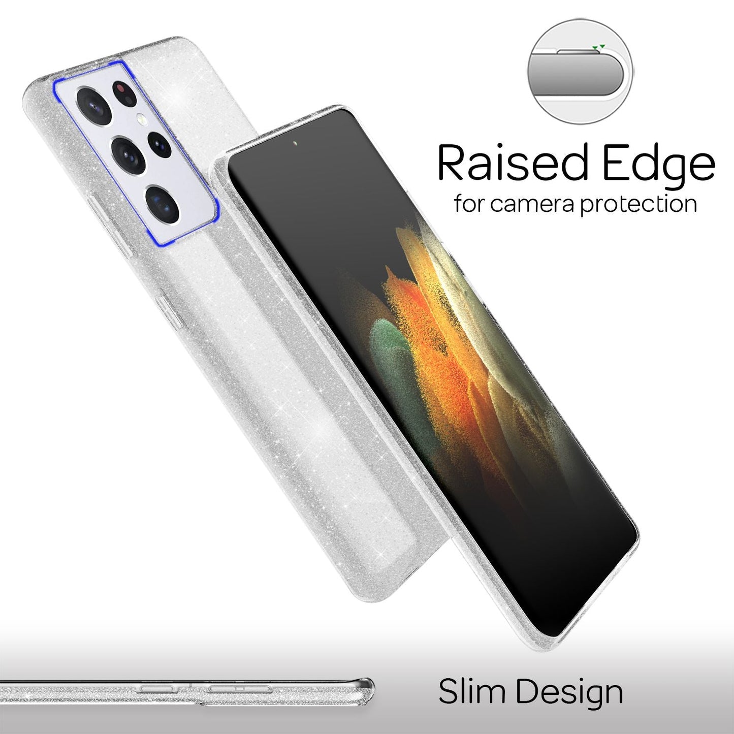 NALIA Glitzer Handy Hülle für Samsung Galaxy S21 Ultra, Diamant Cover Bling Case