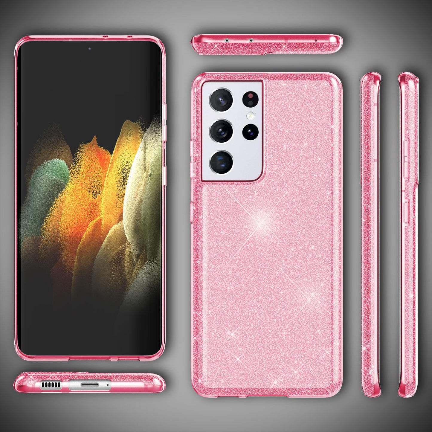 NALIA Glitzer Handy Hülle für Samsung Galaxy S21 Ultra, Diamant Cover Bling Case