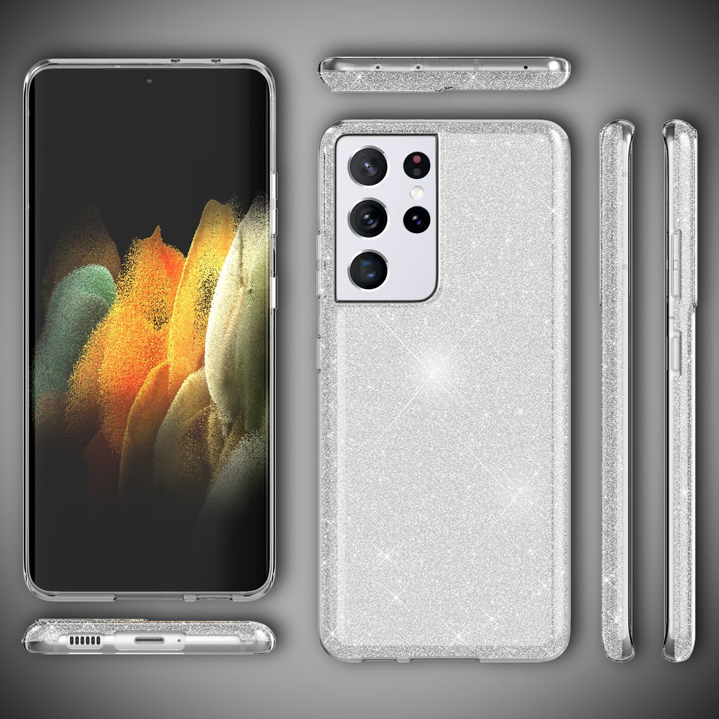 NALIA Glitzer Handy Hülle für Samsung Galaxy S21 Ultra, Diamant Cover Bling Case