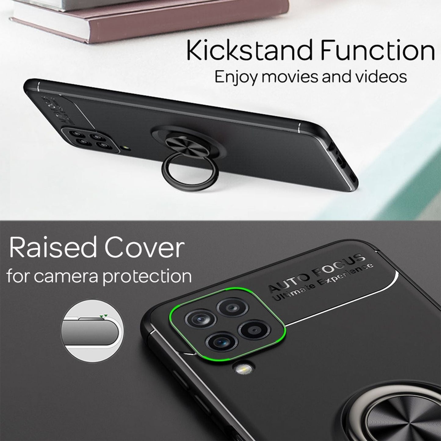 NALIA Ring Handy Hülle für Samsung Galaxy A12, Schutz Case Tasche Etui Bumper