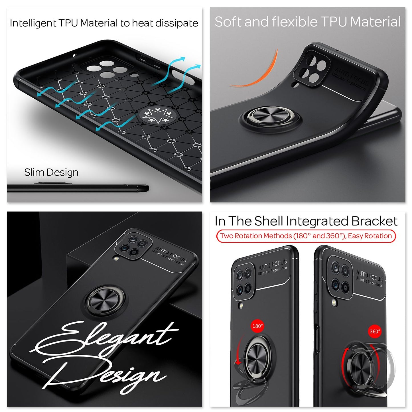 NALIA Ring Handy Hülle für Samsung Galaxy A12, Schutz Case Tasche Etui Bumper