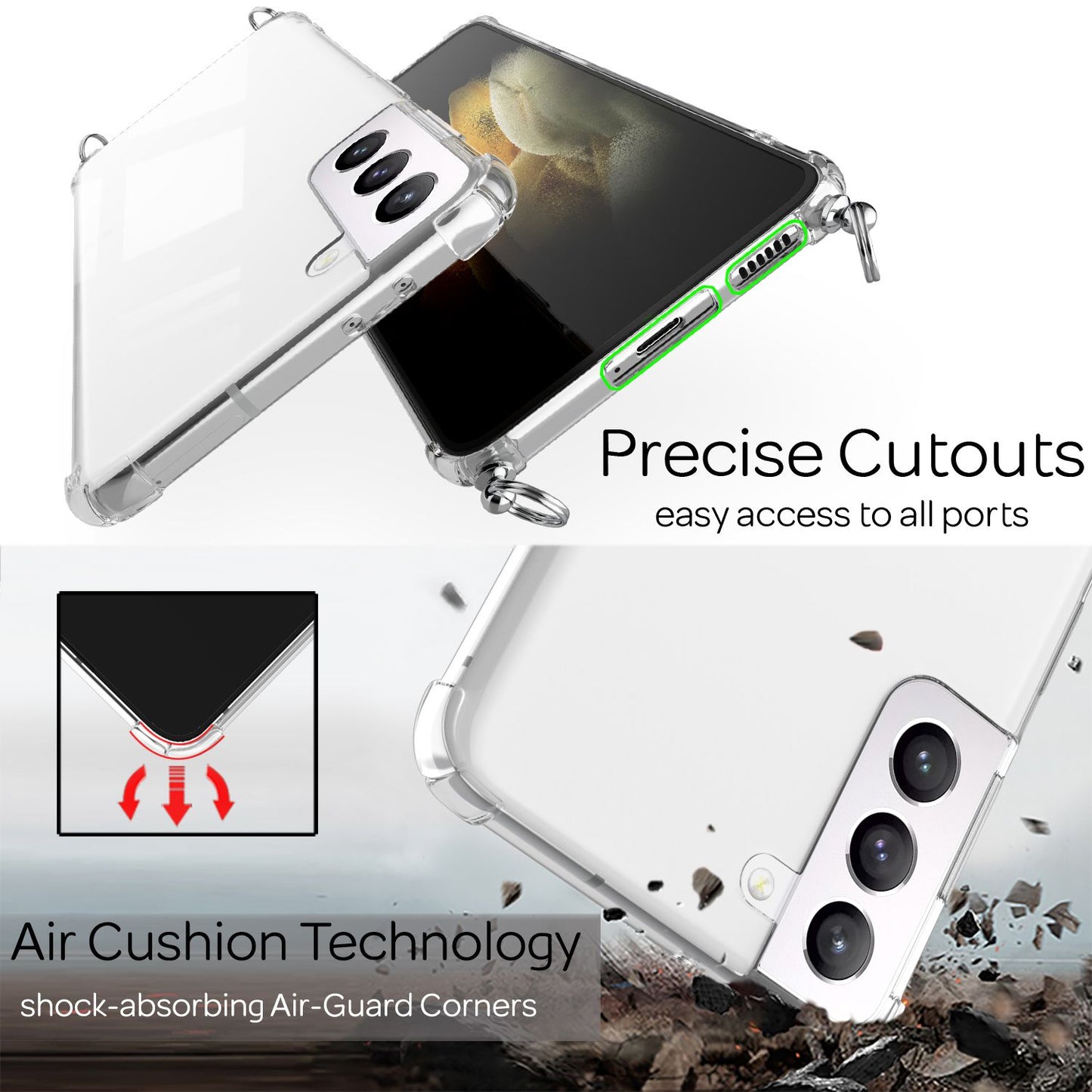 Etui na telefon NALIA Berlin Clear z łańcuszkiem – kompatybilne z Galaxy S21, długość przewodu 60 cm, waga 25 g