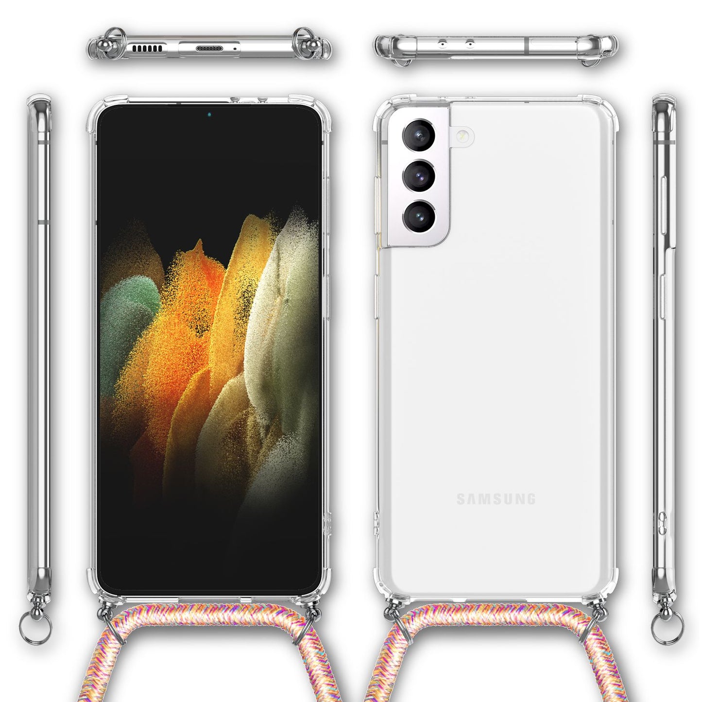 Etui na telefon NALIA Berlin Clear z łańcuszkiem – kompatybilne z Galaxy S21, długość przewodu 60 cm, waga 25 g