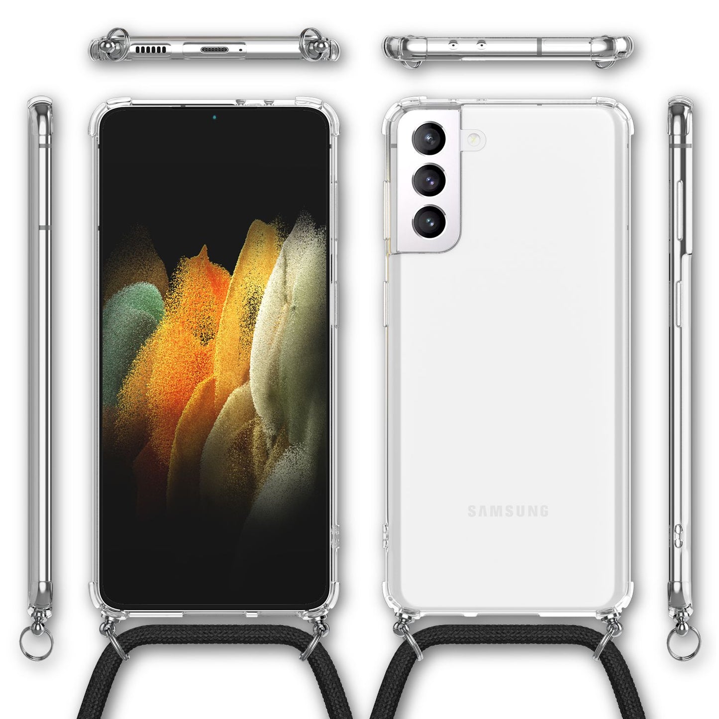 Etui na telefon NALIA Berlin Clear z łańcuszkiem – kompatybilne z Galaxy S21, długość przewodu 60 cm, waga 25 g