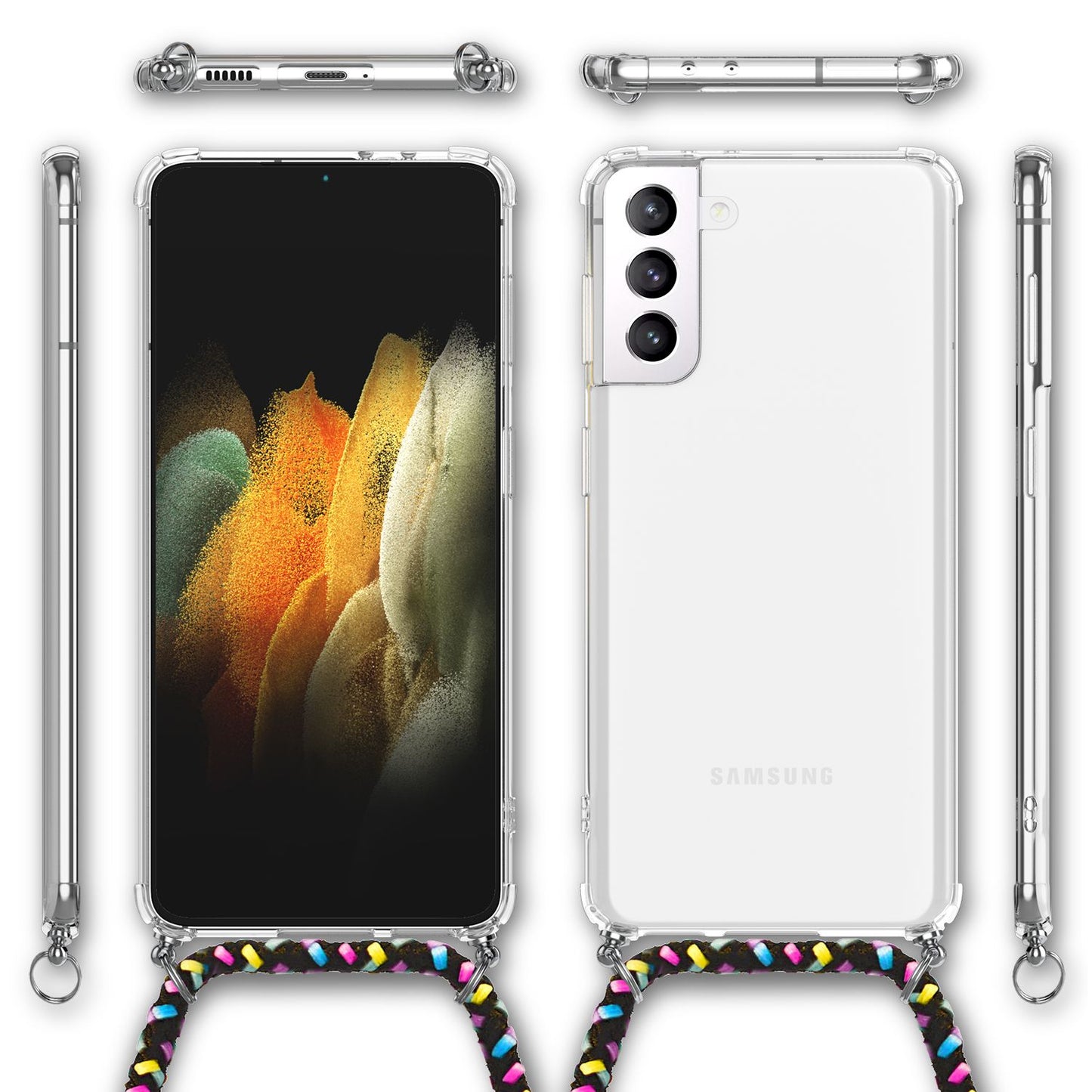 Etui na telefon NALIA Berlin Clear z łańcuszkiem – kompatybilne z Galaxy S21, długość przewodu 60 cm, waga 25 g