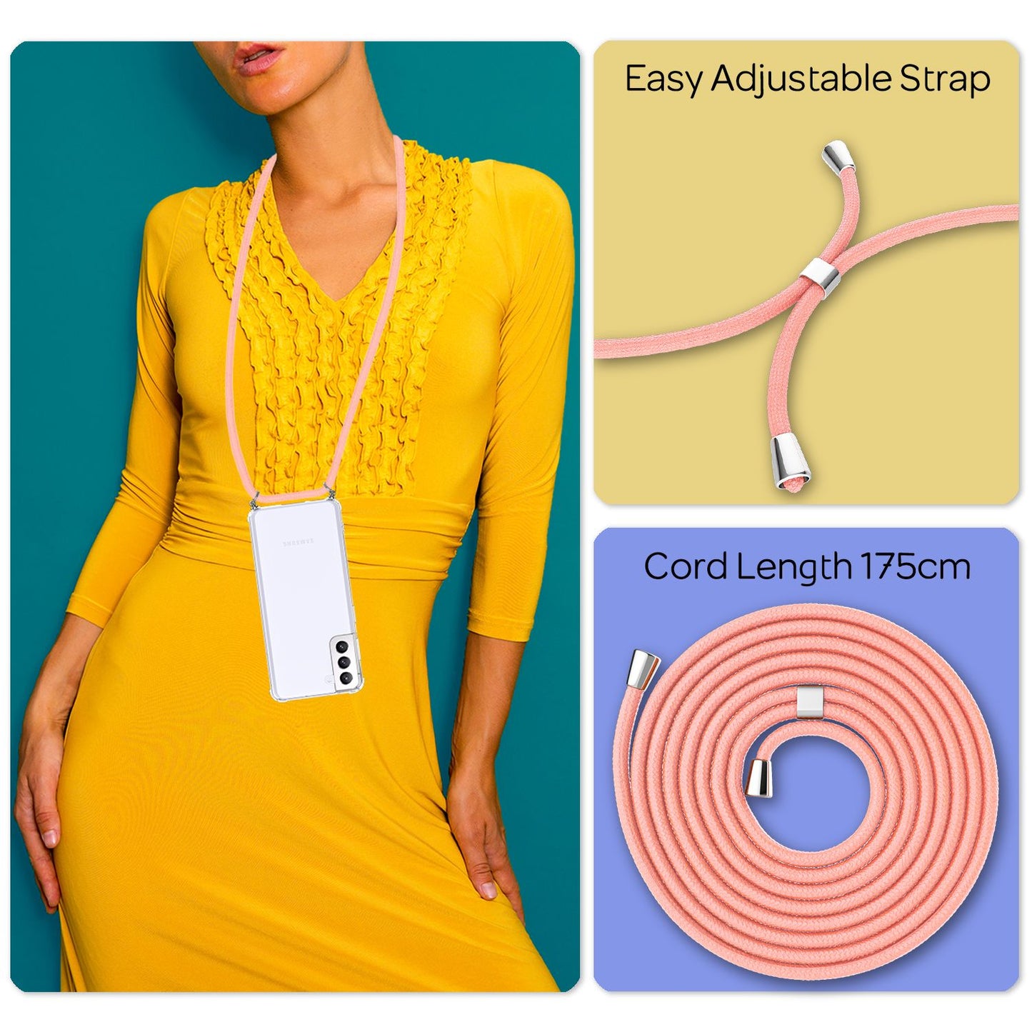 Husă de telefon transparentă NALIA cu lanț pentru Galaxy S21 Plus - lanț de 60 cm, potrivire perfectă, ușoară