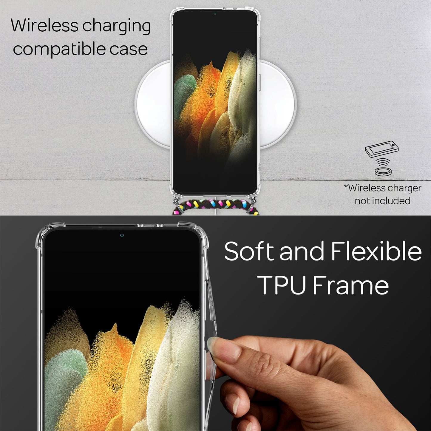 Husă de telefon transparentă NALIA cu lanț pentru Galaxy S21 Plus - lanț de 60 cm, potrivire perfectă, ușoară