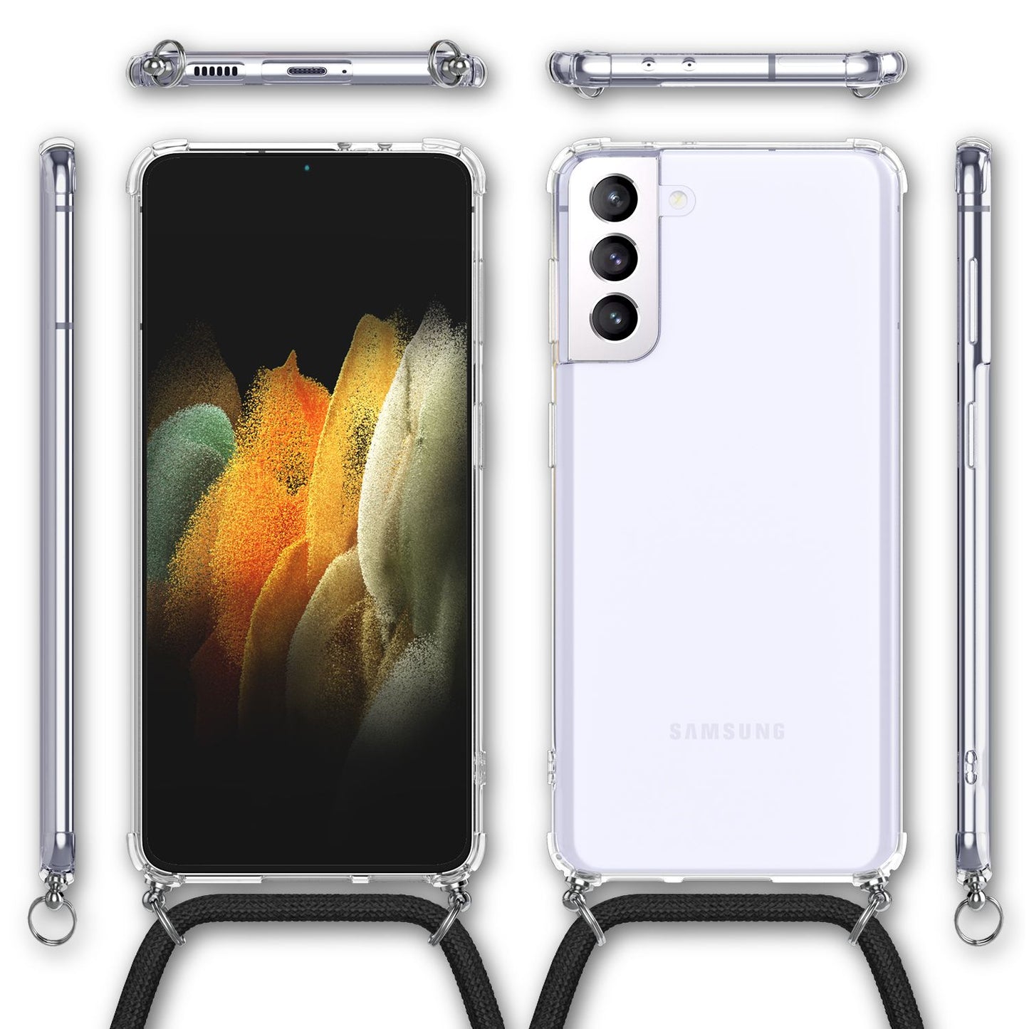 Husă de telefon transparentă NALIA cu lanț pentru Galaxy S21 Plus - lanț de 60 cm, potrivire perfectă, ușoară