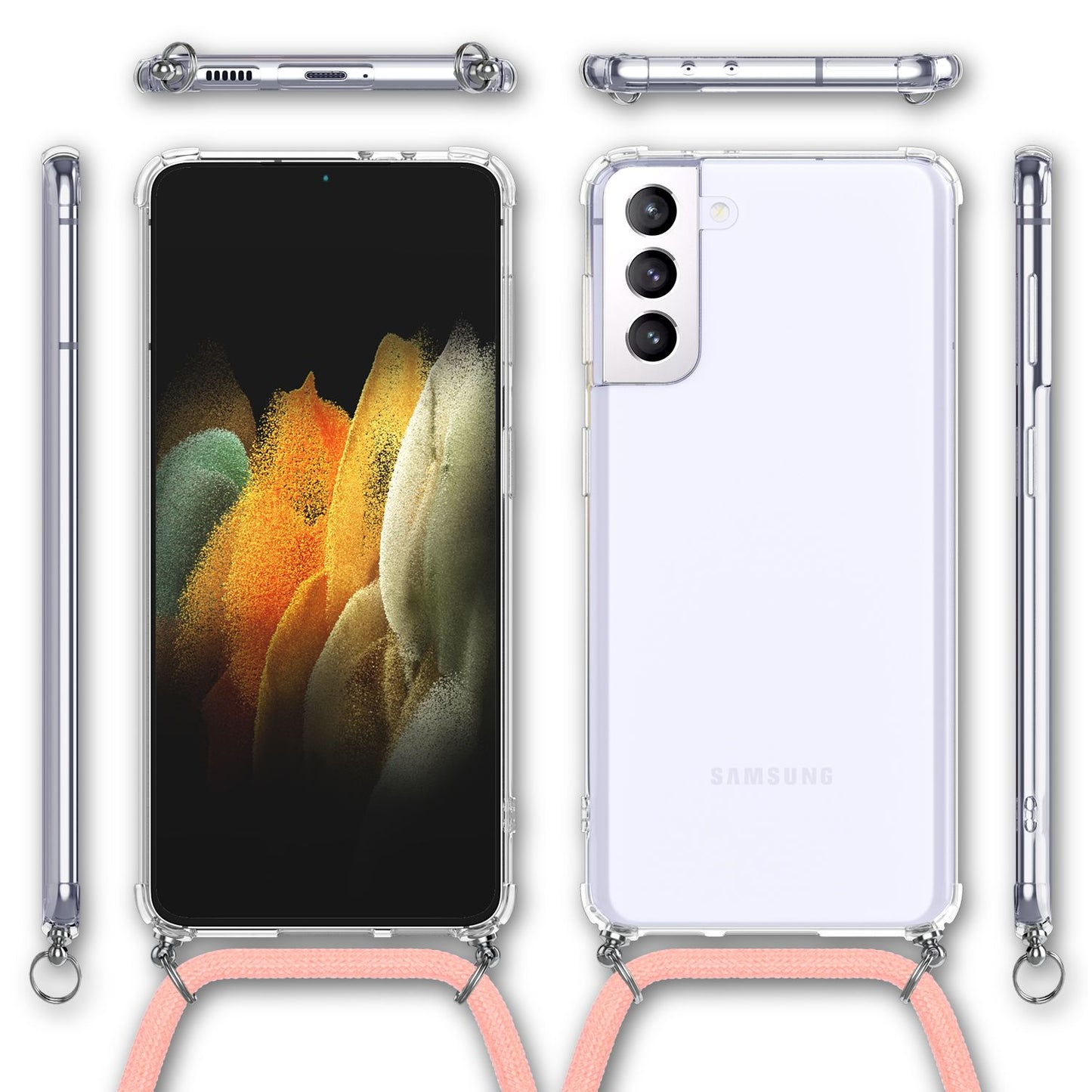 Husă de telefon transparentă NALIA cu lanț pentru Galaxy S21 Plus - lanț de 60 cm, potrivire perfectă, ușoară