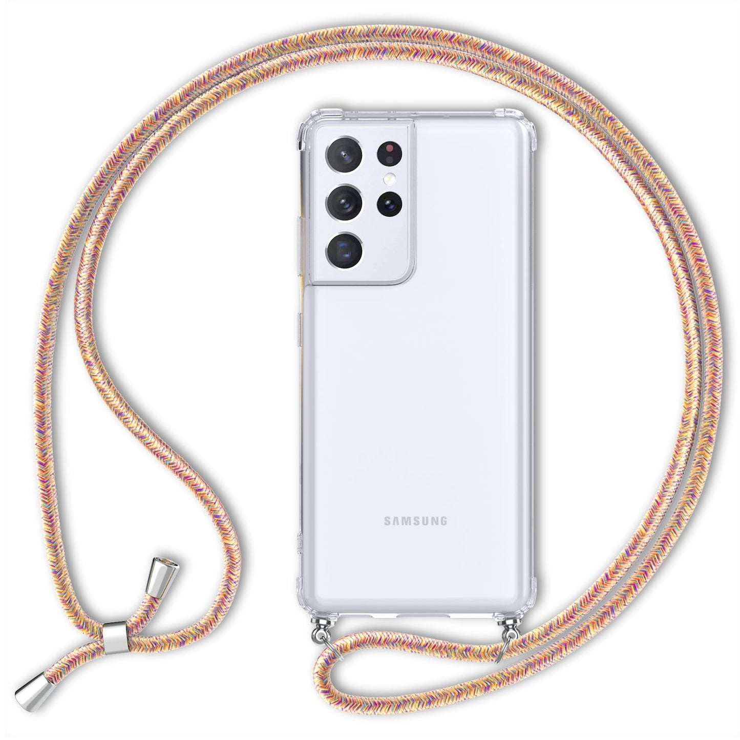 NALIA Klare Handy Hülle mit Kette für Samsung Galaxy S21 Ultra, Band Case Cover