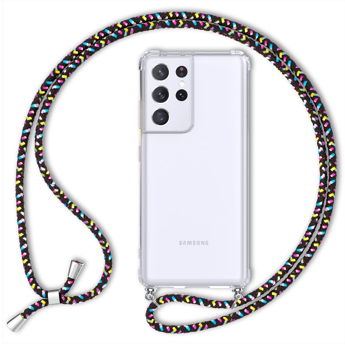 NALIA Klare Handy Hülle mit Kette für Samsung Galaxy S21 Ultra, Band Case Cover