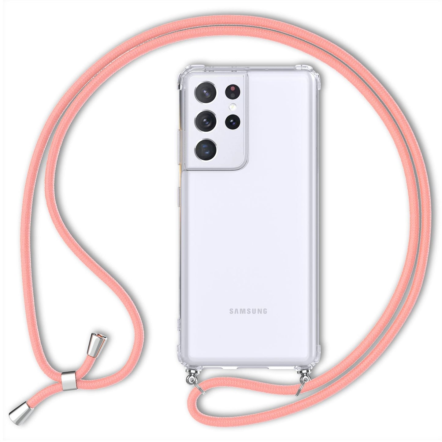 NALIA Klare Handy Hülle mit Kette für Samsung Galaxy S21 Ultra, Band Case Cover