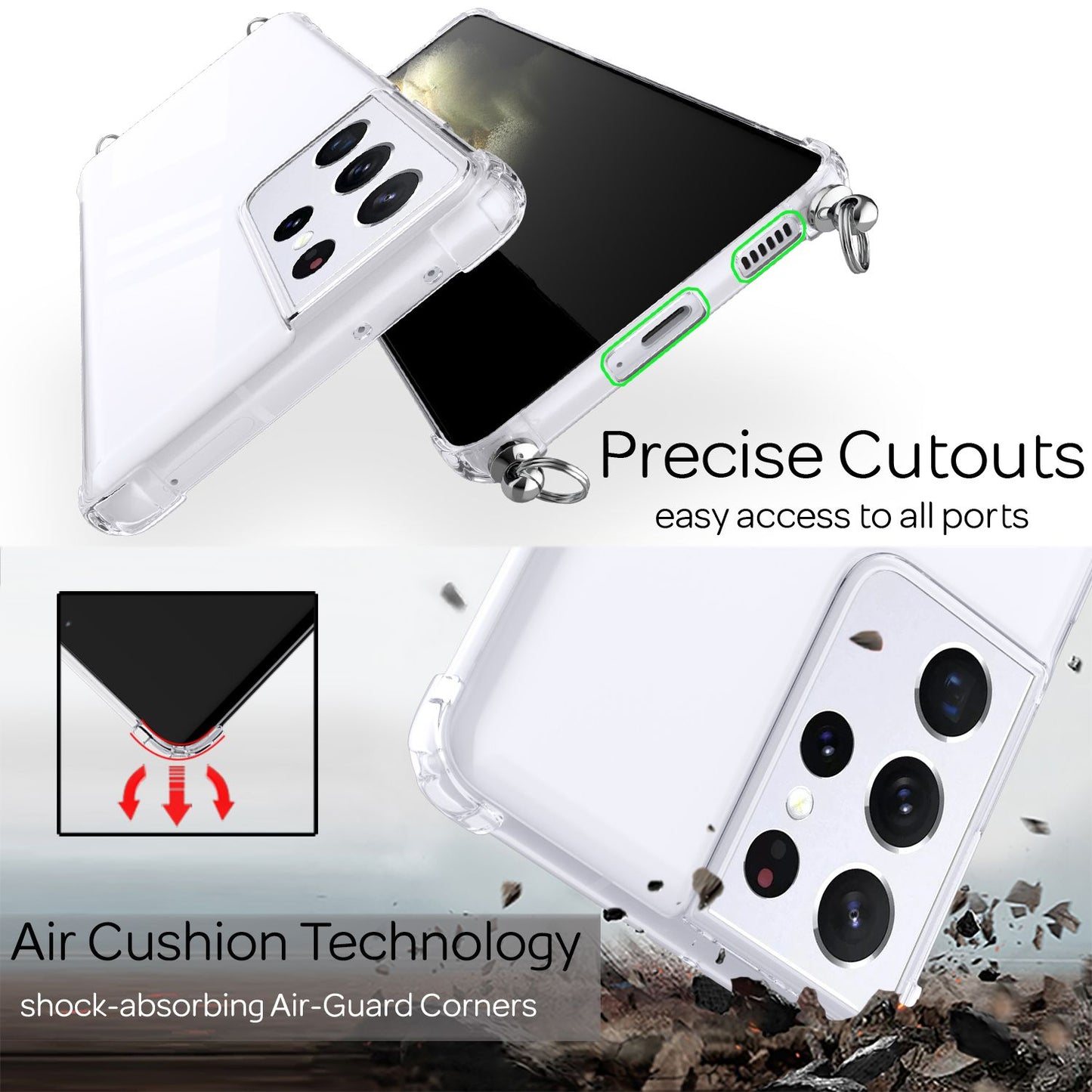 NALIA Klare Handy Hülle mit Kette für Samsung Galaxy S21 Ultra, Band Case Cover