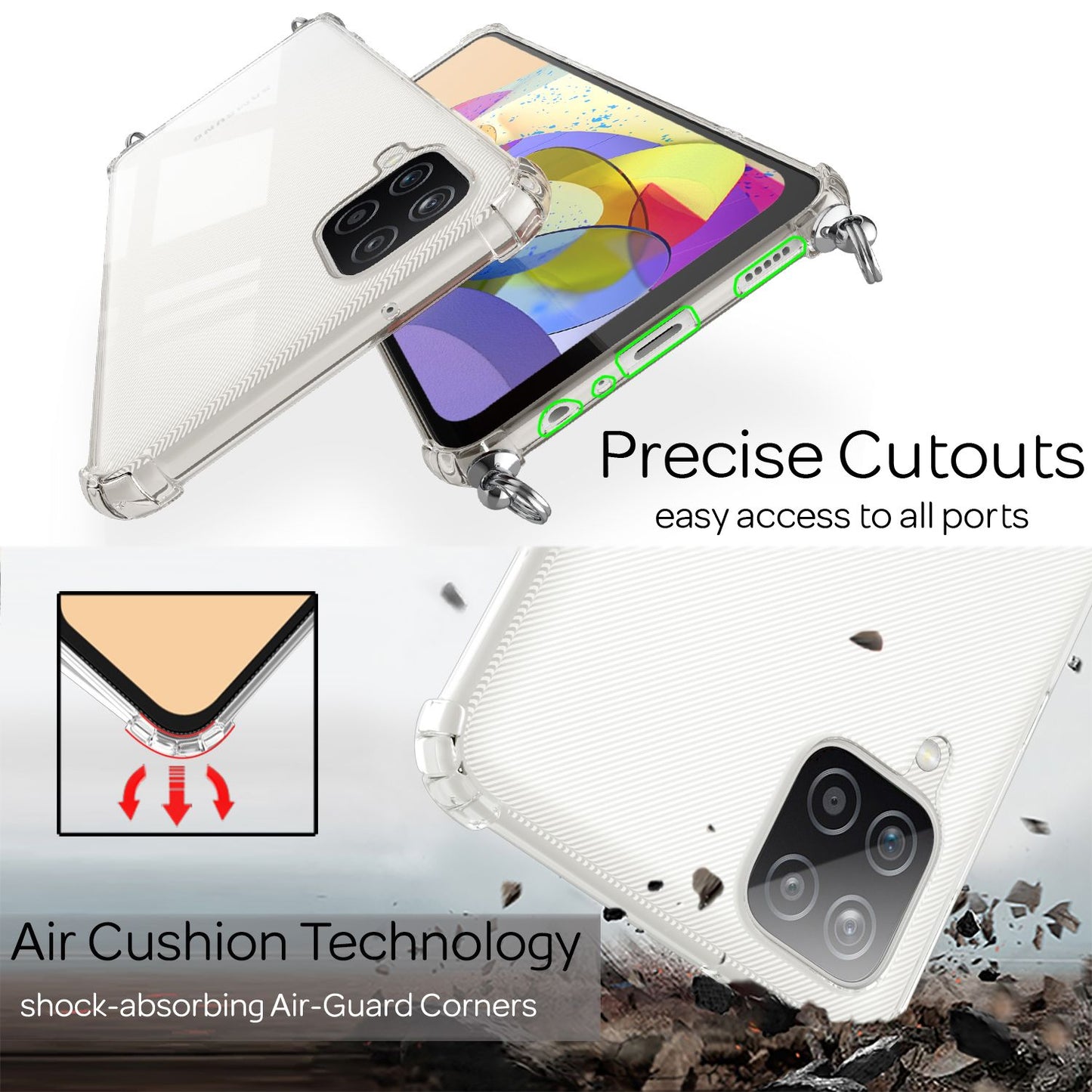 NALIA Galaxy A12 Klar Hülle Mit Kette - Größe 6,5 Zoll, Gewicht 28 g, Transparent