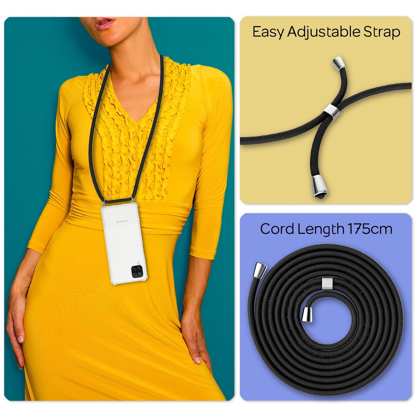 NALIA Galaxy A12 Klar Hülle Mit Kette - Größe 6,5 Zoll, Gewicht 28 g, Transparent