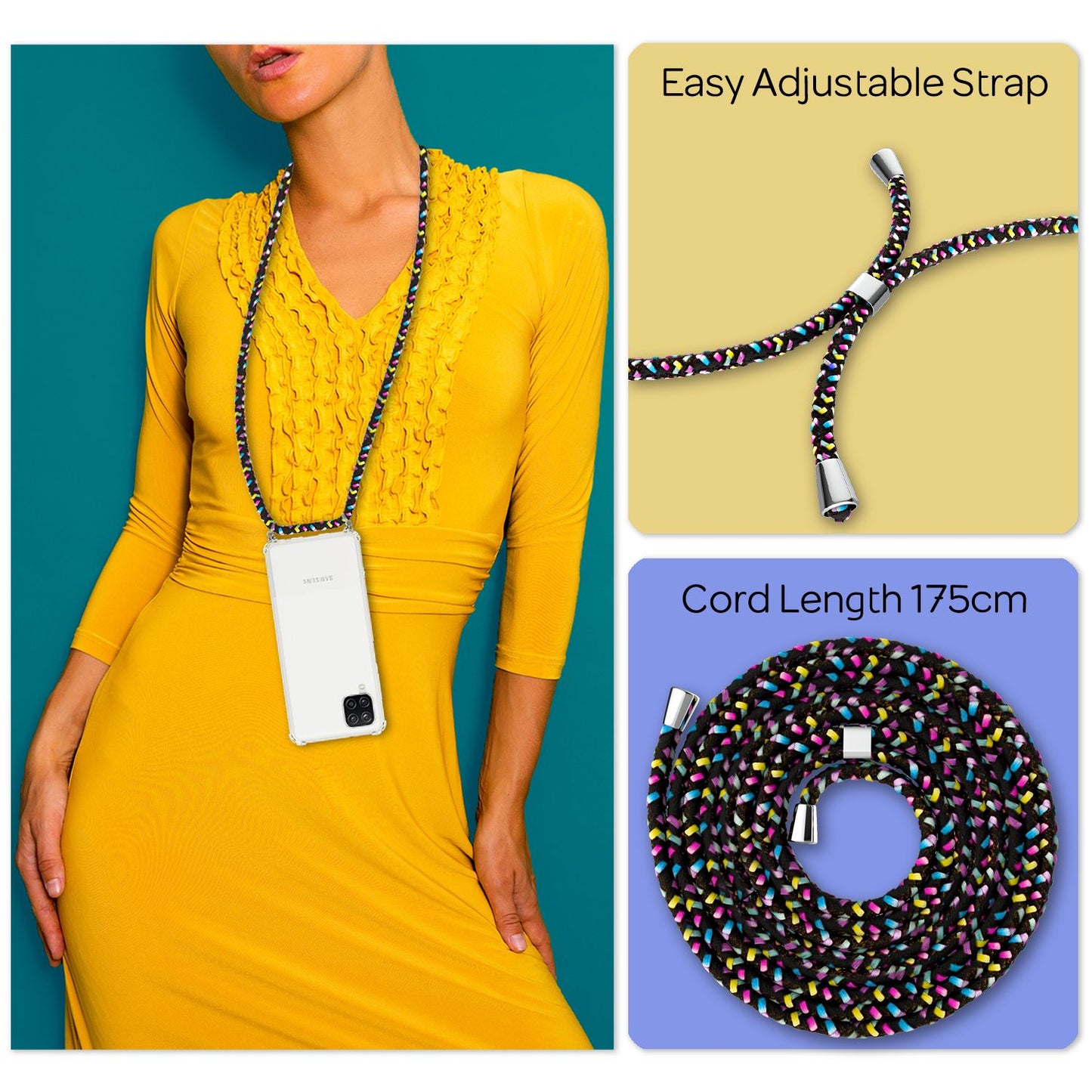 NALIA Galaxy A12 Klar Hülle Mit Kette - Größe 6,5 Zoll, Gewicht 28 g, Transparent