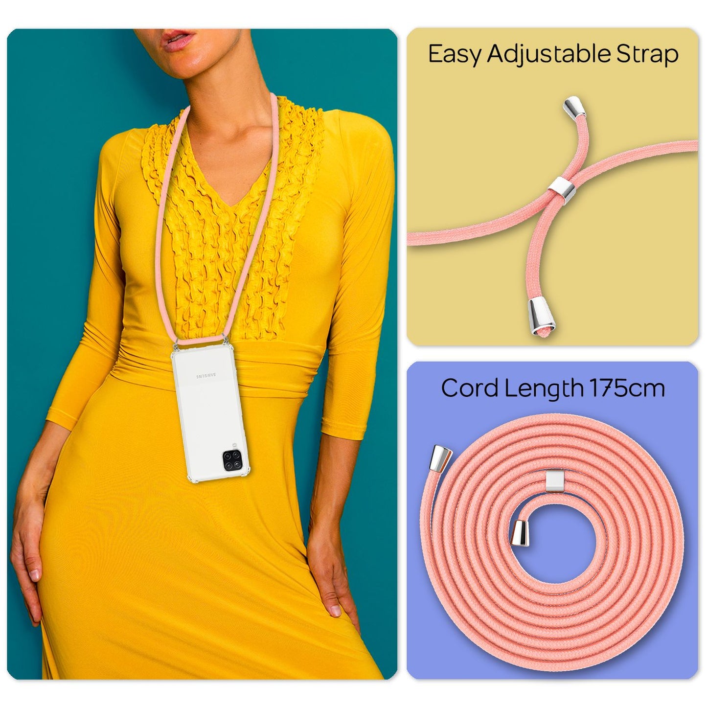 NALIA Galaxy A12 Klar Hülle Mit Kette - Größe 6,5 Zoll, Gewicht 28 g, Transparent