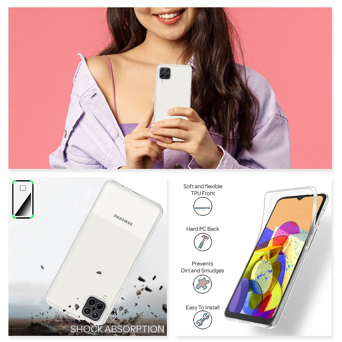 NALIA Klare 360° Hülle - Dicke 0,8 Mm Gewicht 12 G Passform Galaxy A12