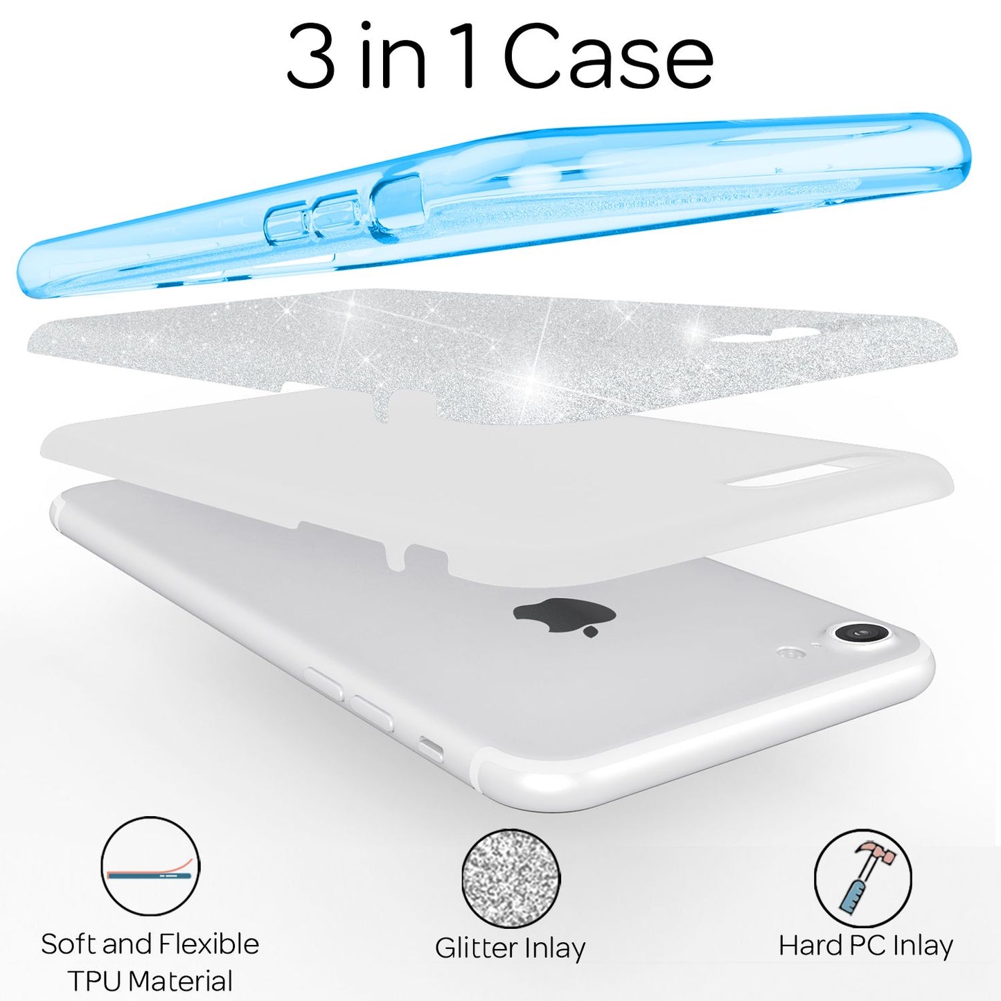 Etui NALIA ShinePop Glitter – kompatybilne z iPhone SE, iPhone 7/8, Diamond Glitter