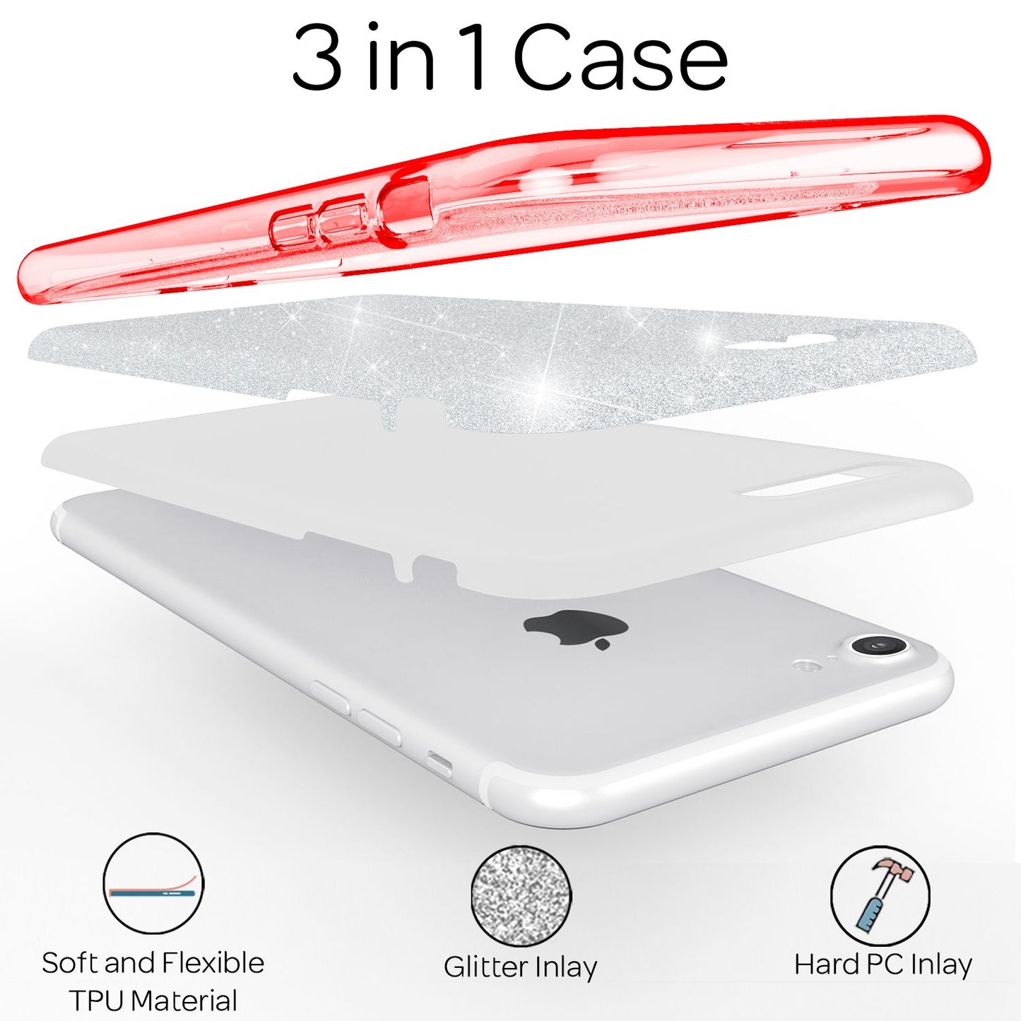 Etui NALIA ShinePop Glitter – kompatybilne z iPhone SE, iPhone 7/8, Diamond Glitter