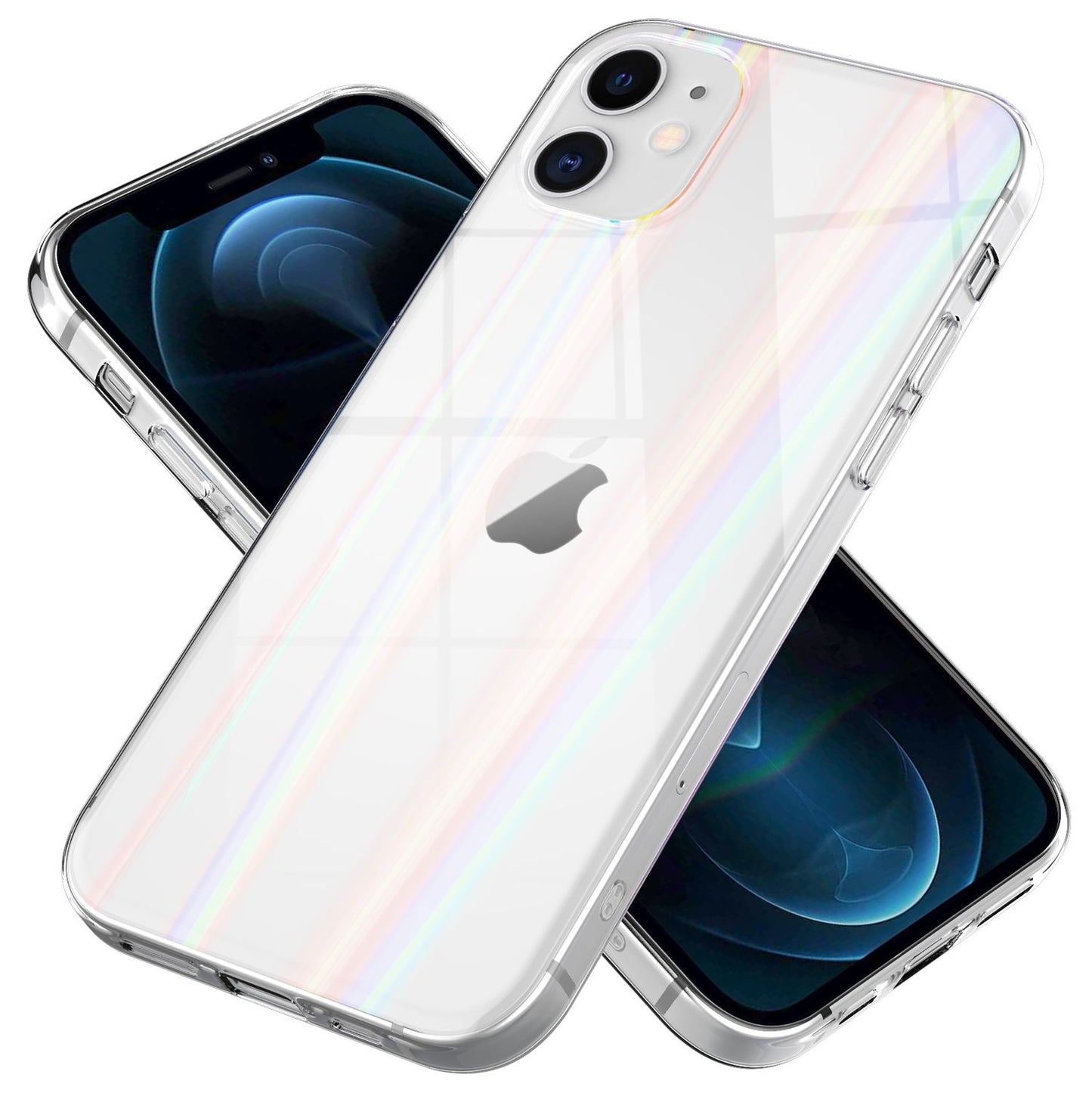NALIA iPhone 12 mini - Klare Hart Glas Handy Hülle Regenbogen Case Bunt Glänzend