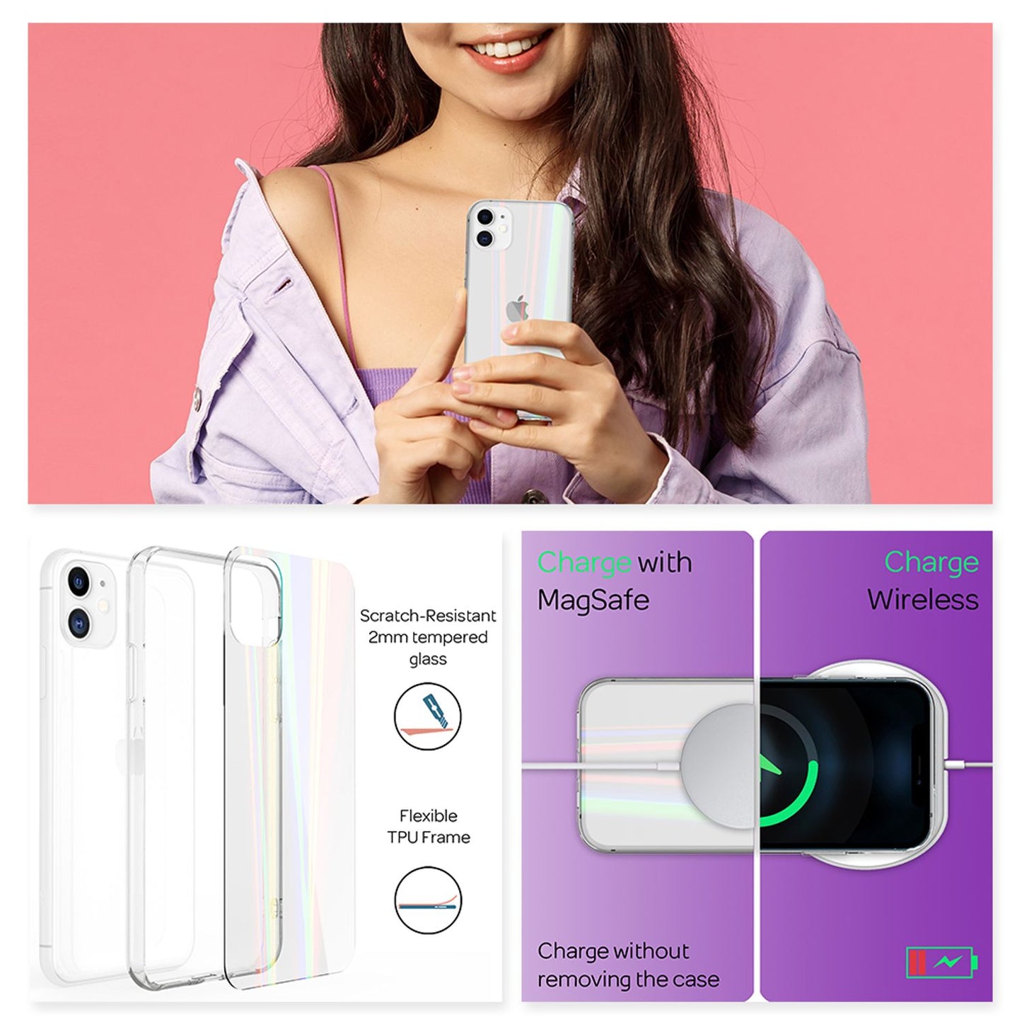 NALIA iPhone 12 mini - Klare Hart Glas Handy Hülle Regenbogen Case Bunt Glänzend