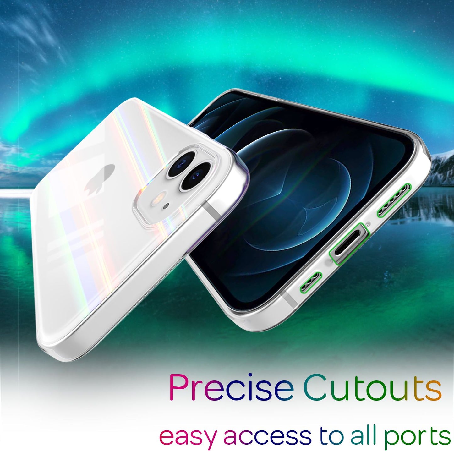 NALIA iPhone 12 / 12 Pro - Klare Hart Glas Handy Hülle Regenbogen Case Kratzfest