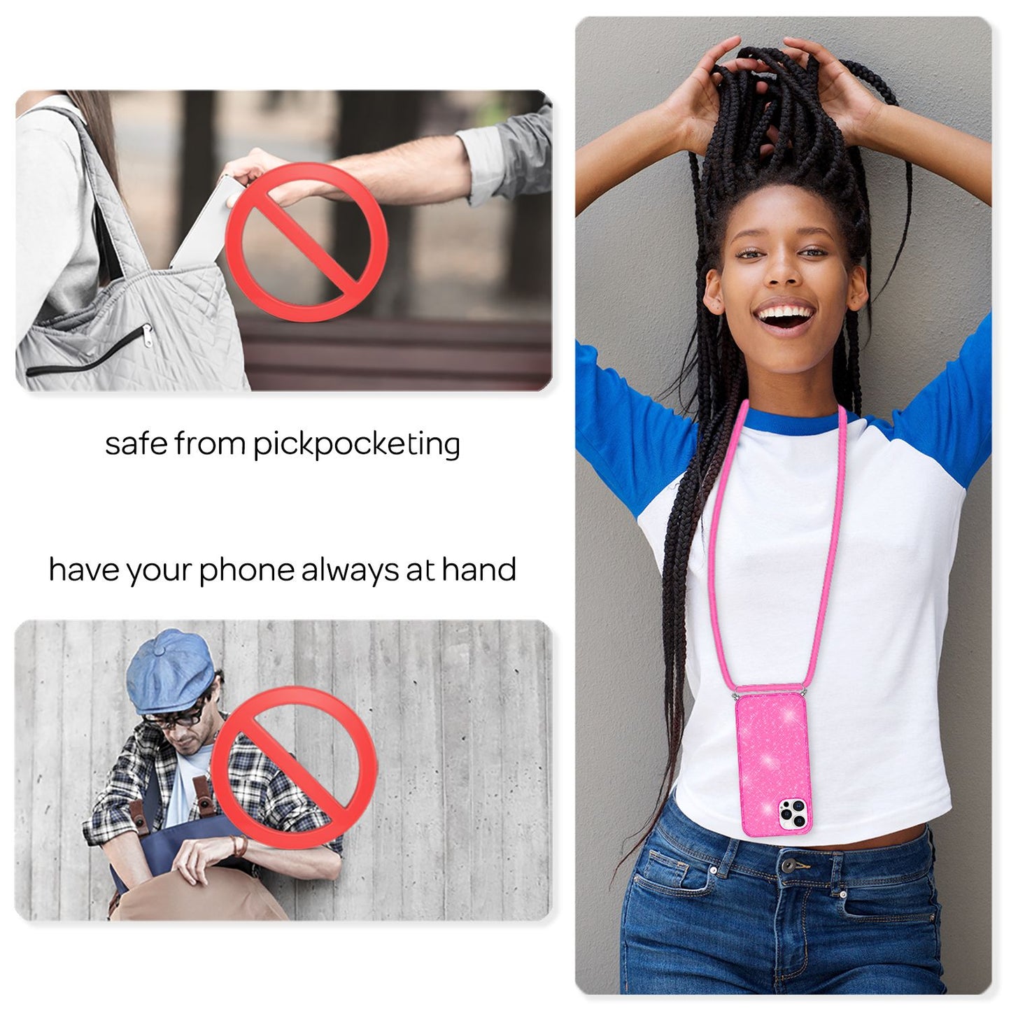 NALIA Glitzer Hülle mit Kette für iPhone 12 Pro Max, Glitter Case Kordel Cover