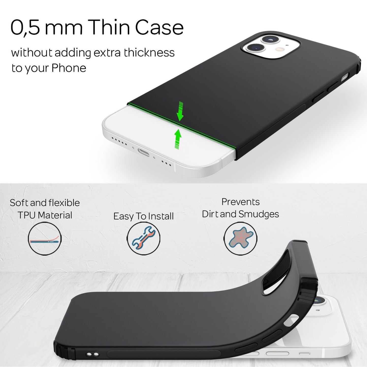 NALIA iPhone 12 Silikon Hülle Ultra-Slim - Dicke 0,5mm, Material Silikon, Schutzkante