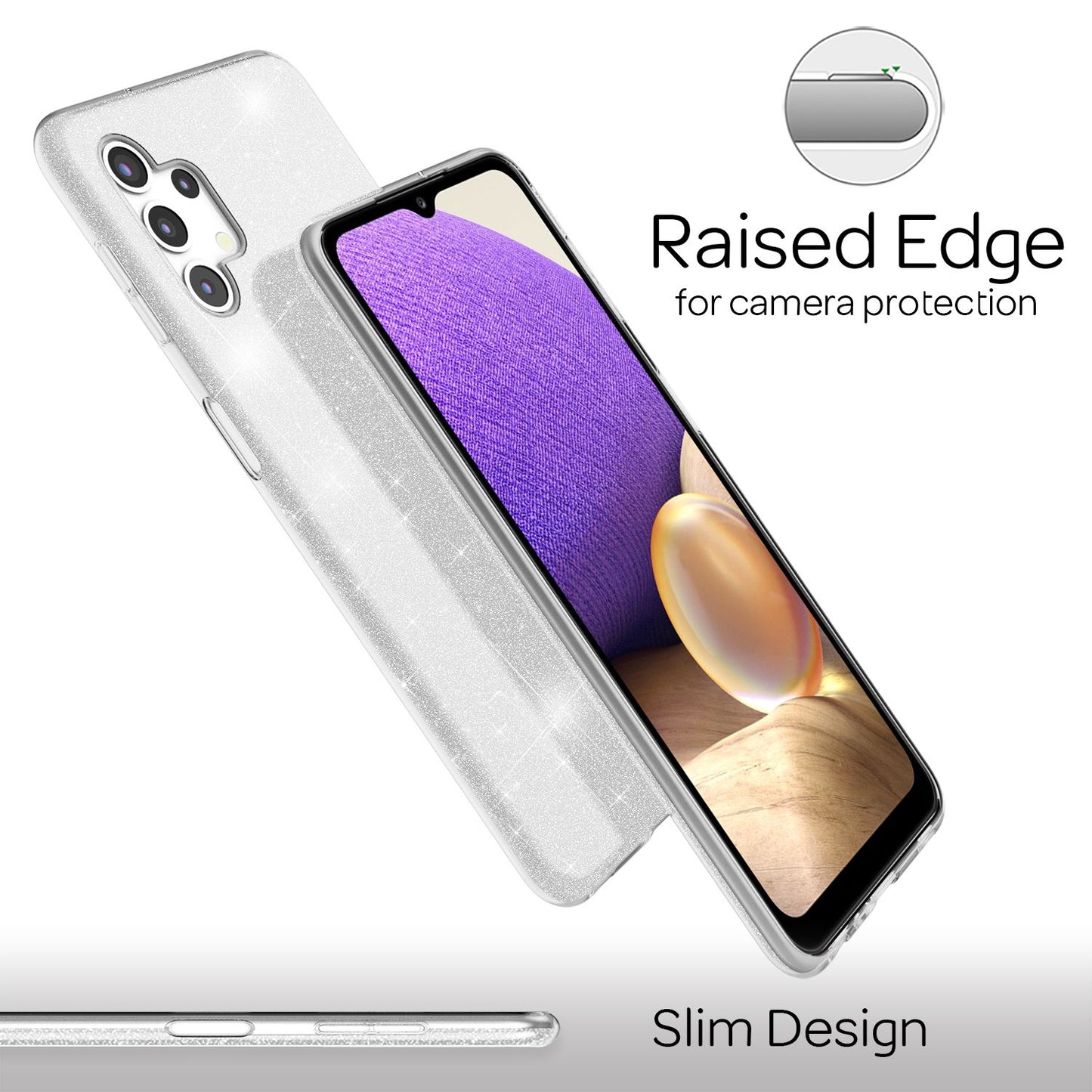 NALIA Glitzer Handy Hülle für Samsung Galaxy A32 5G, Silikon Cover Case Glänzend