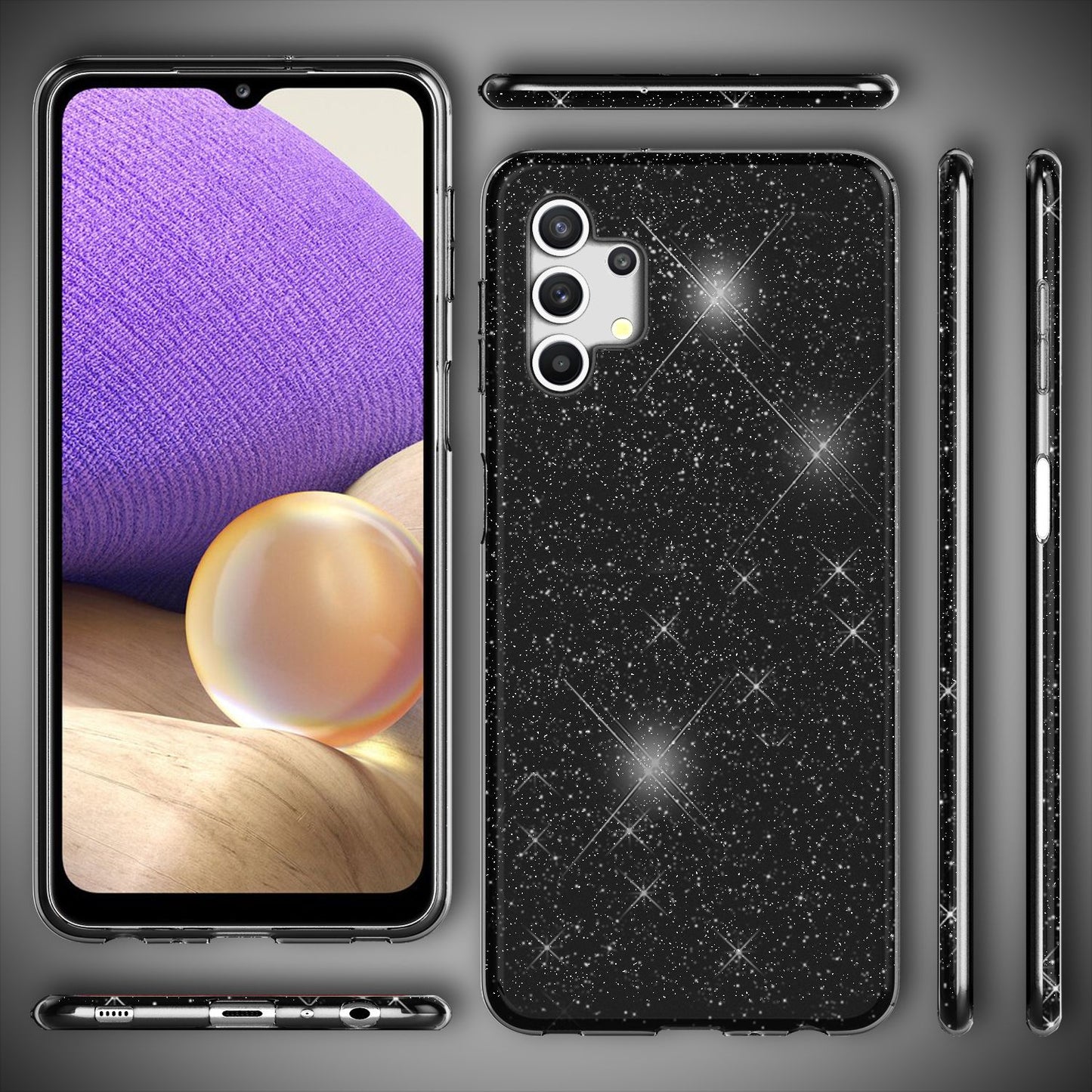 NALIA Glitzer Handy Hülle für Samsung Galaxy A32 5G, Silikon Cover Case Glänzend