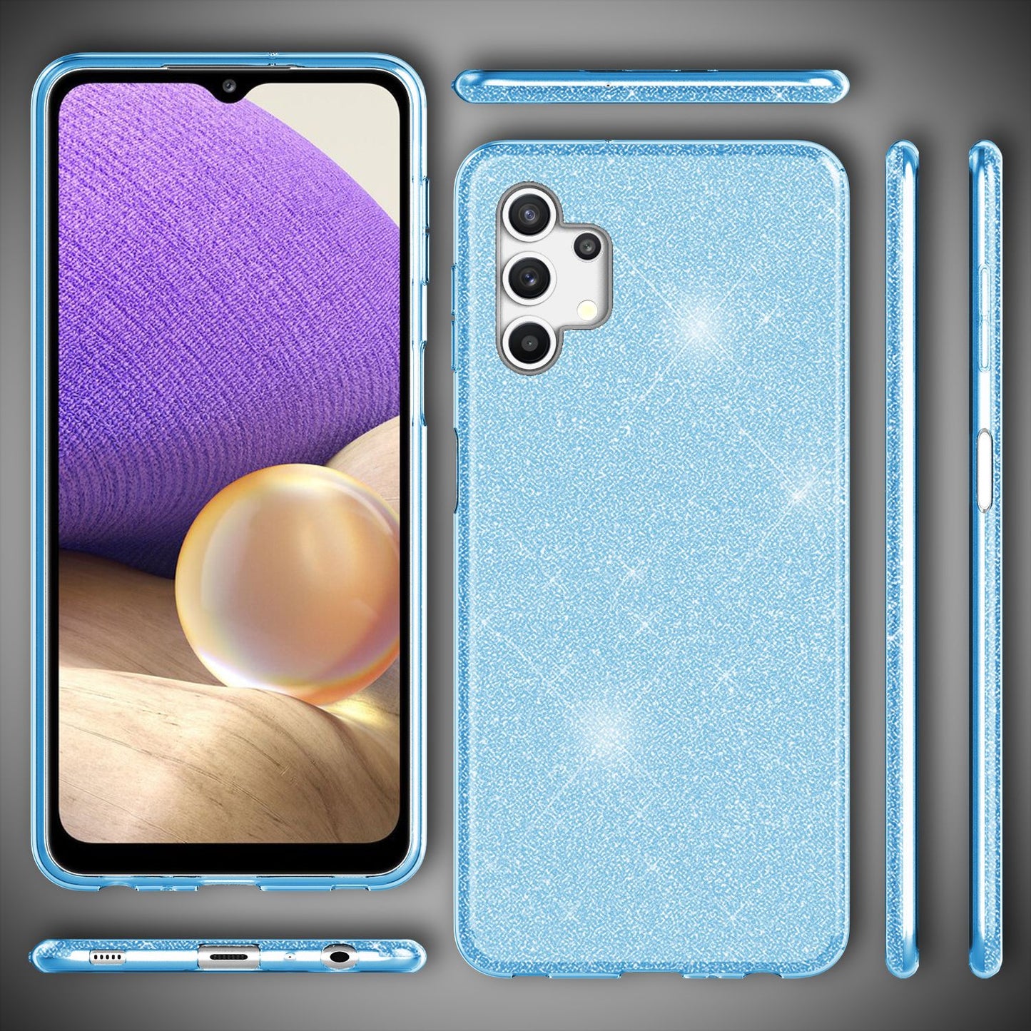 NALIA Glitzer Handy Hülle für Samsung Galaxy A32 5G, Silikon Cover Case Glänzend