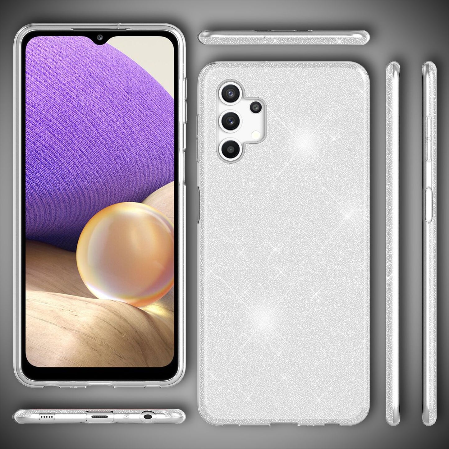 NALIA Glitzer Handy Hülle für Samsung Galaxy A32 5G, Silikon Cover Case Glänzend