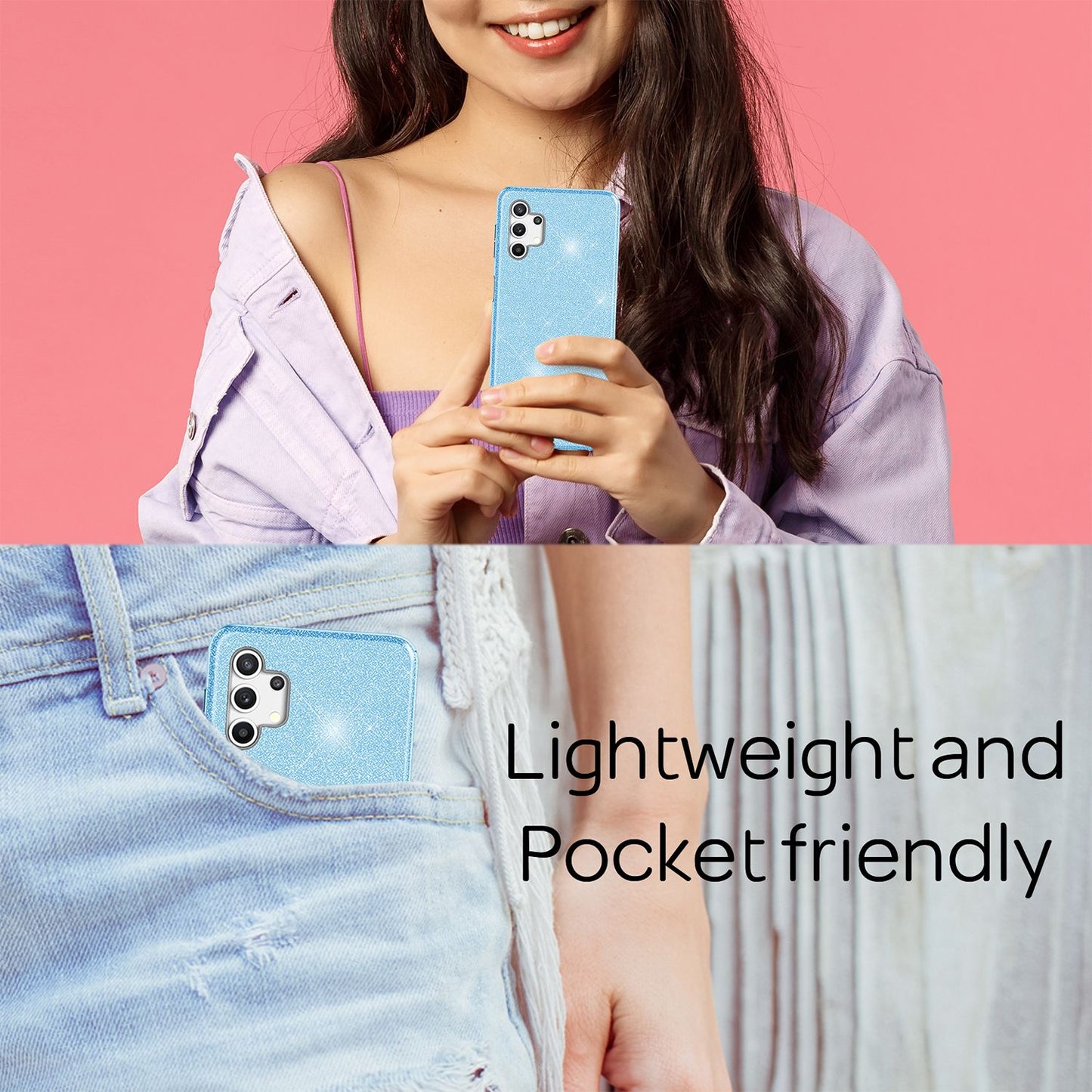 NALIA Glitzer Handy Hülle für Samsung Galaxy A32 5G, Silikon Cover Case Glänzend