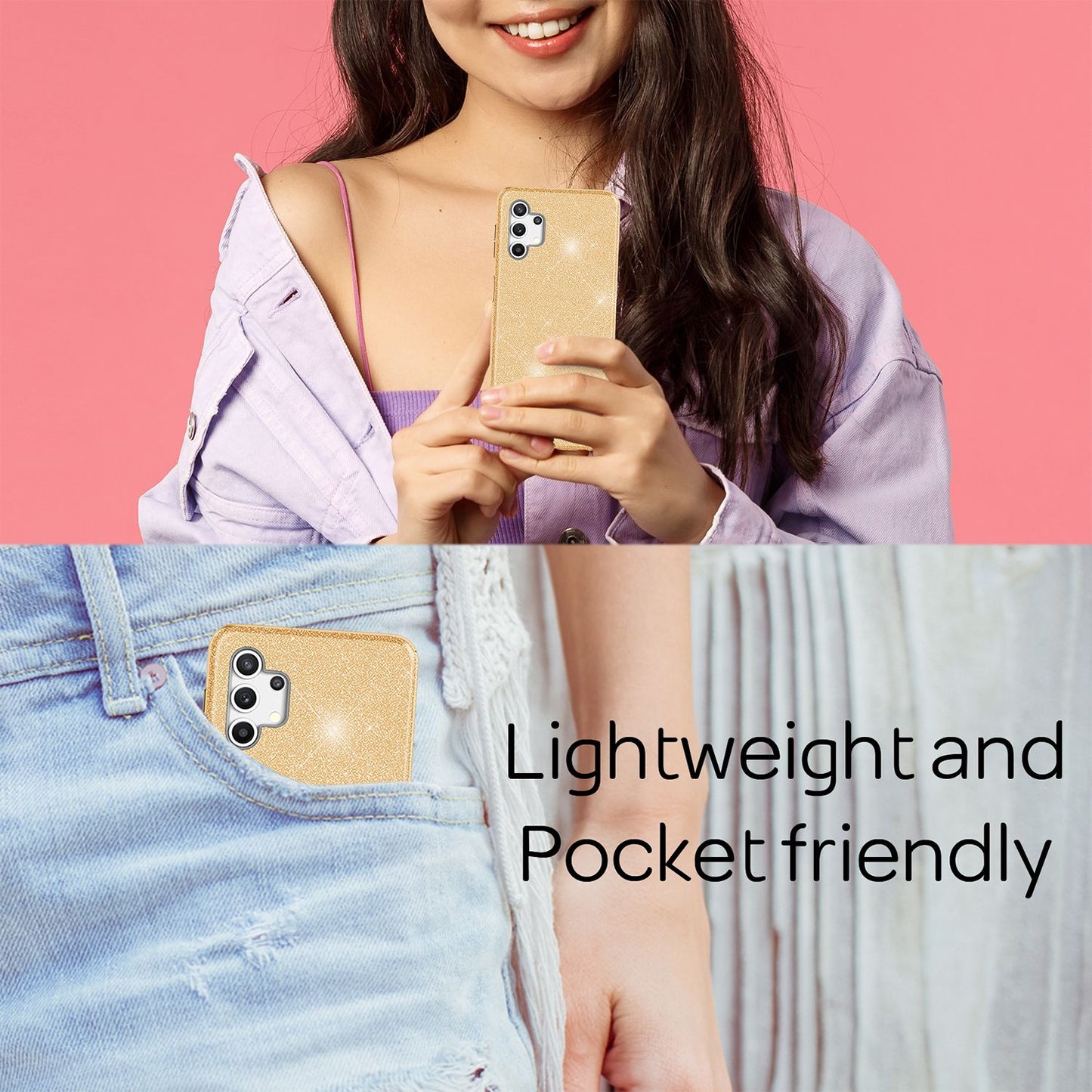 NALIA Glitzer Handy Hülle für Samsung Galaxy A32 5G, Silikon Cover Case Glänzend