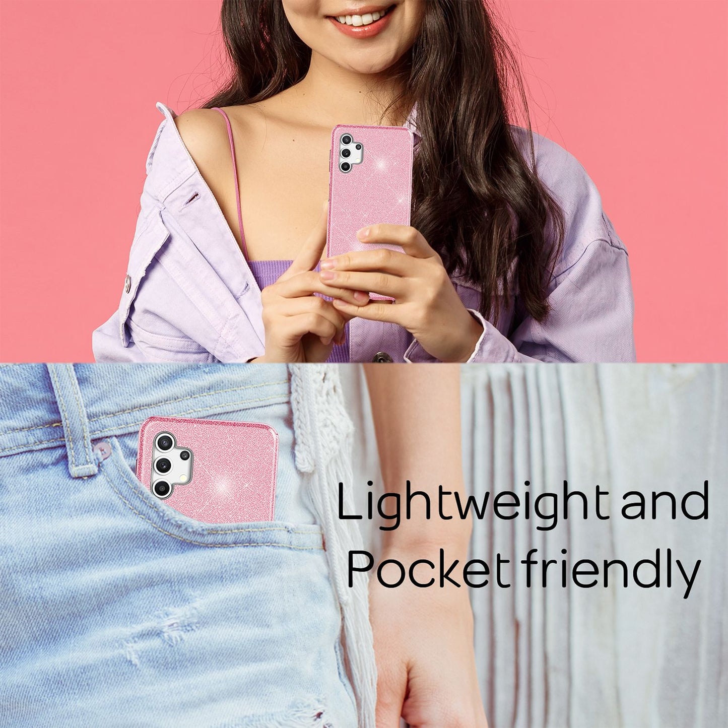 NALIA Glitzer Handy Hülle für Samsung Galaxy A32 5G, Silikon Cover Case Glänzend