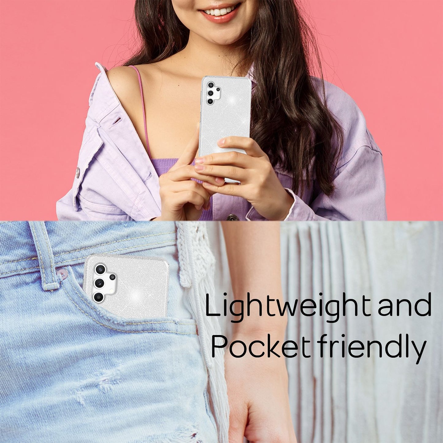 NALIA Glitzer Handy Hülle für Samsung Galaxy A32 5G, Silikon Cover Case Glänzend