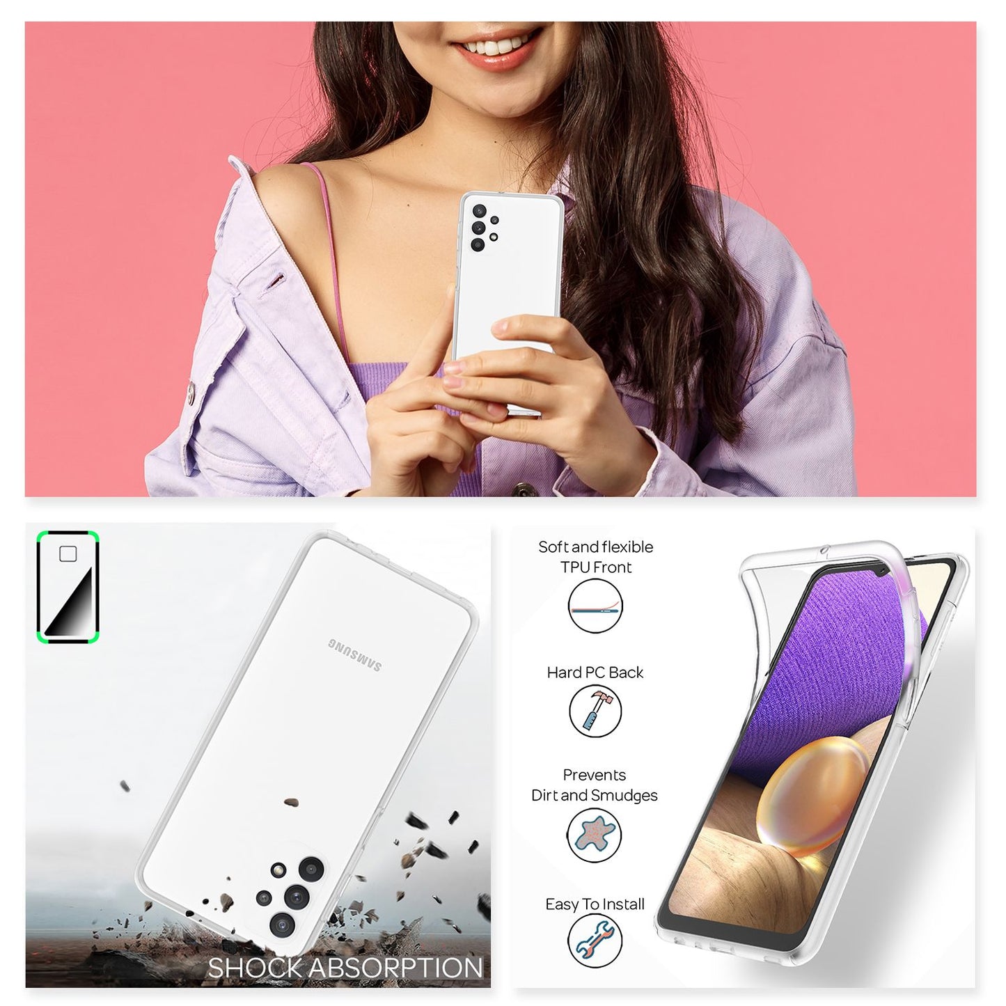 NALIA 360Guard Hülle Transparenter Rundumschutz - Kompatibel Galaxy A32 5G, Passgenau, Dünn