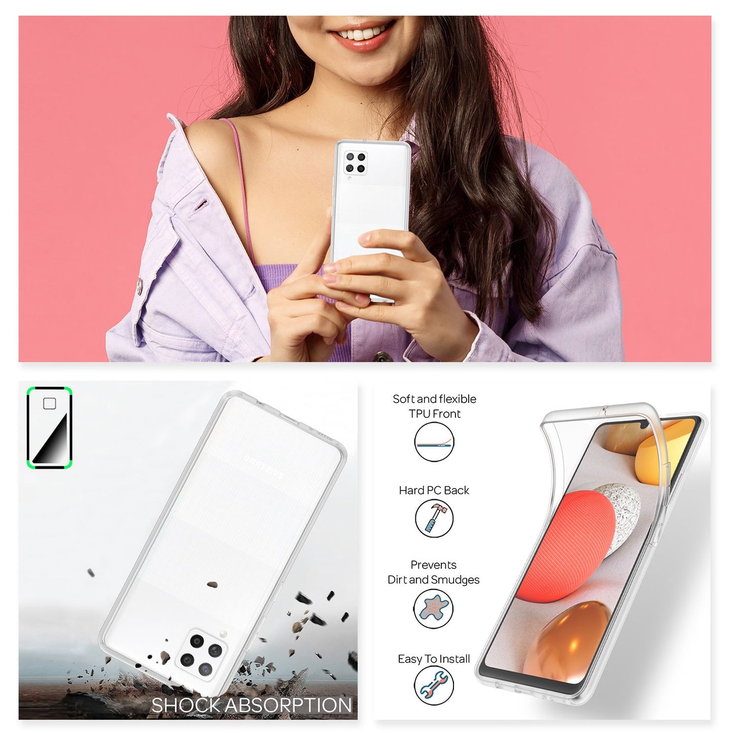 NALIA 360 Grad Handy Hülle - Kompatibel Galaxy A42 5G, Transparent, 360 Grad Schutz