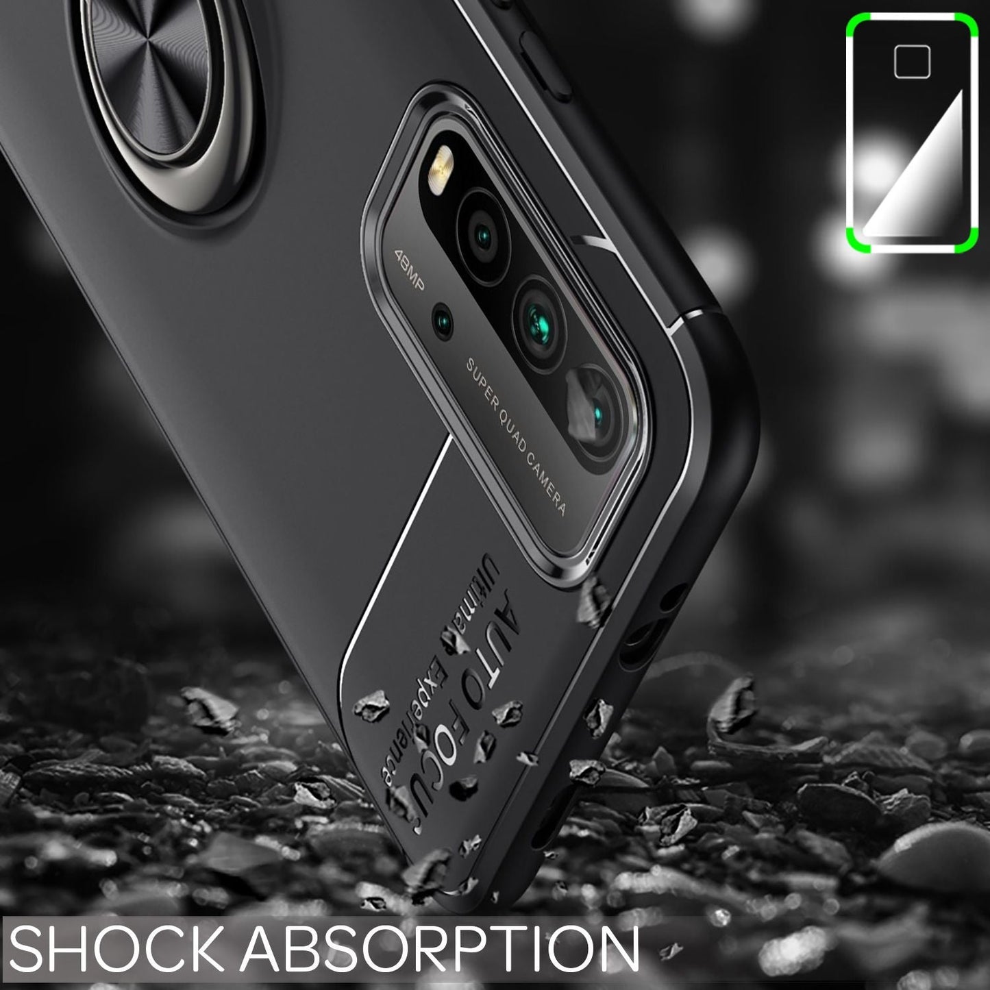 NALIA Ring Handyhülle für Xiaomi Redmi 9T, Silikon Cover Schutz Tasche Case Etui