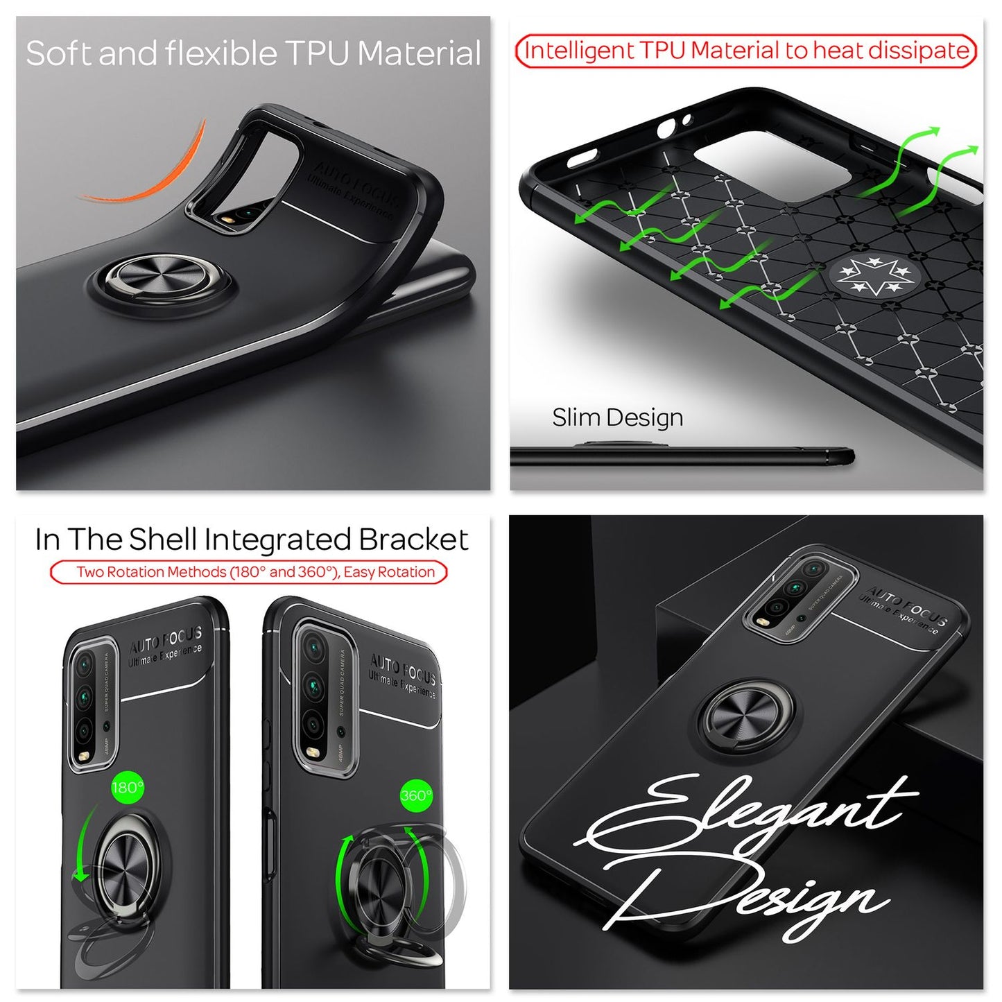 NALIA Ring Handyhülle für Xiaomi Redmi 9T, Silikon Cover Schutz Tasche Case Etui