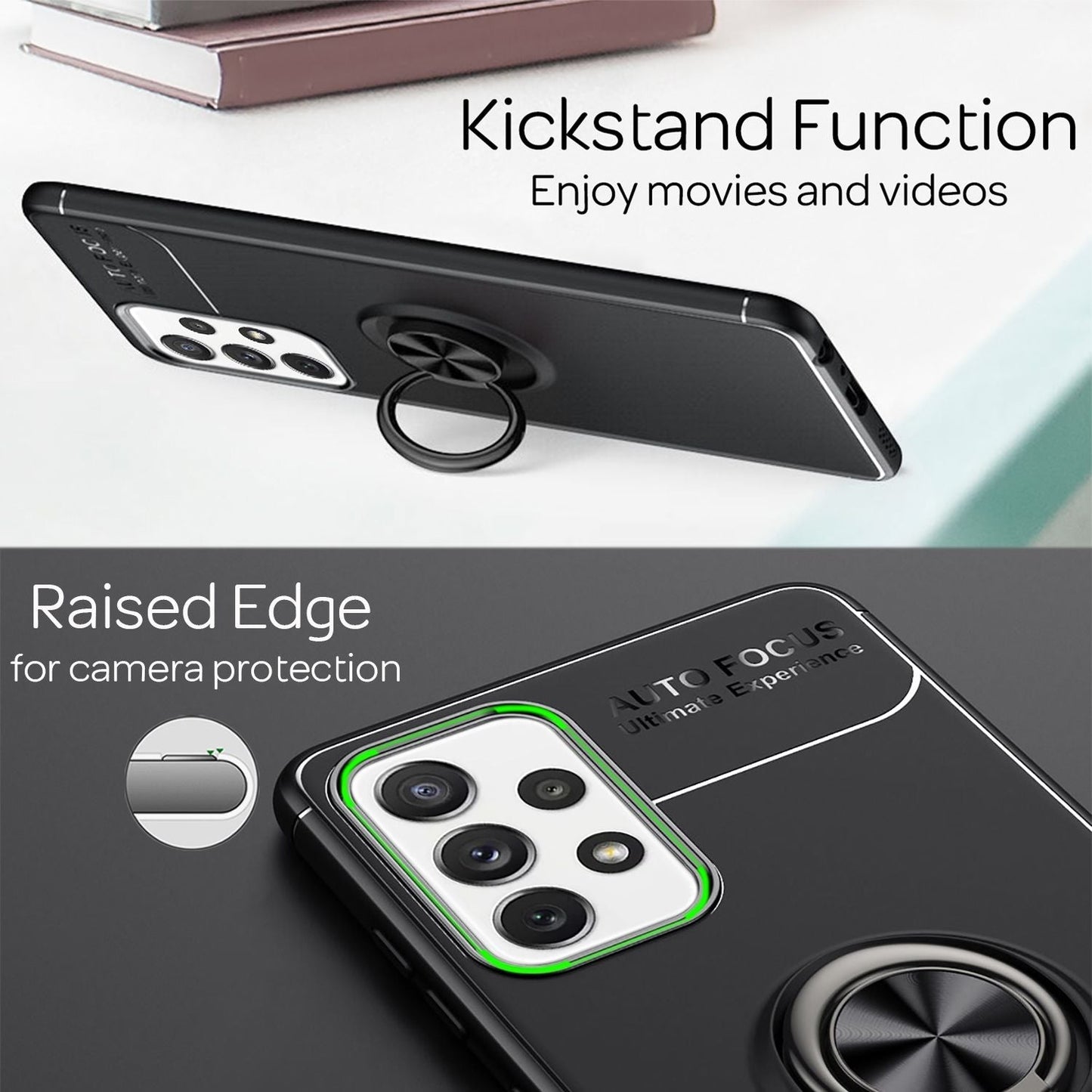 NALIA Ring Handyhülle für Samsung Galaxy A72, Silikon Cover Schutz Tasche Case