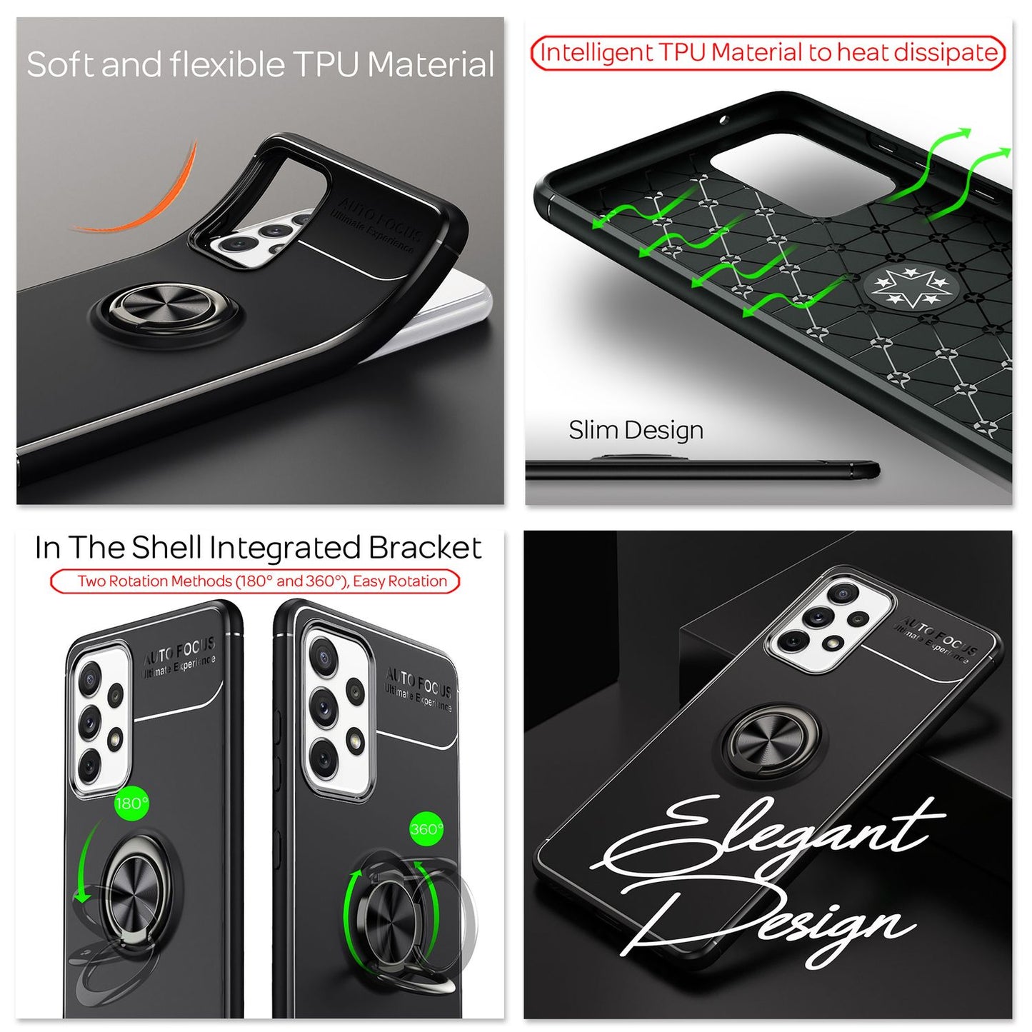 NALIA Ring Handyhülle für Samsung Galaxy A72, Silikon Cover Schutz Tasche Case