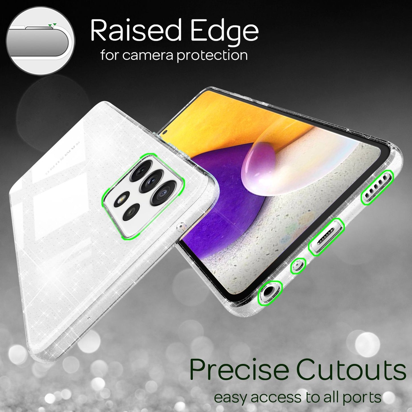 NALIA Galaxy A72 Glitzerhülle - Funkelndes Design, Größe A72, Material Silikon, Farbe Transparent