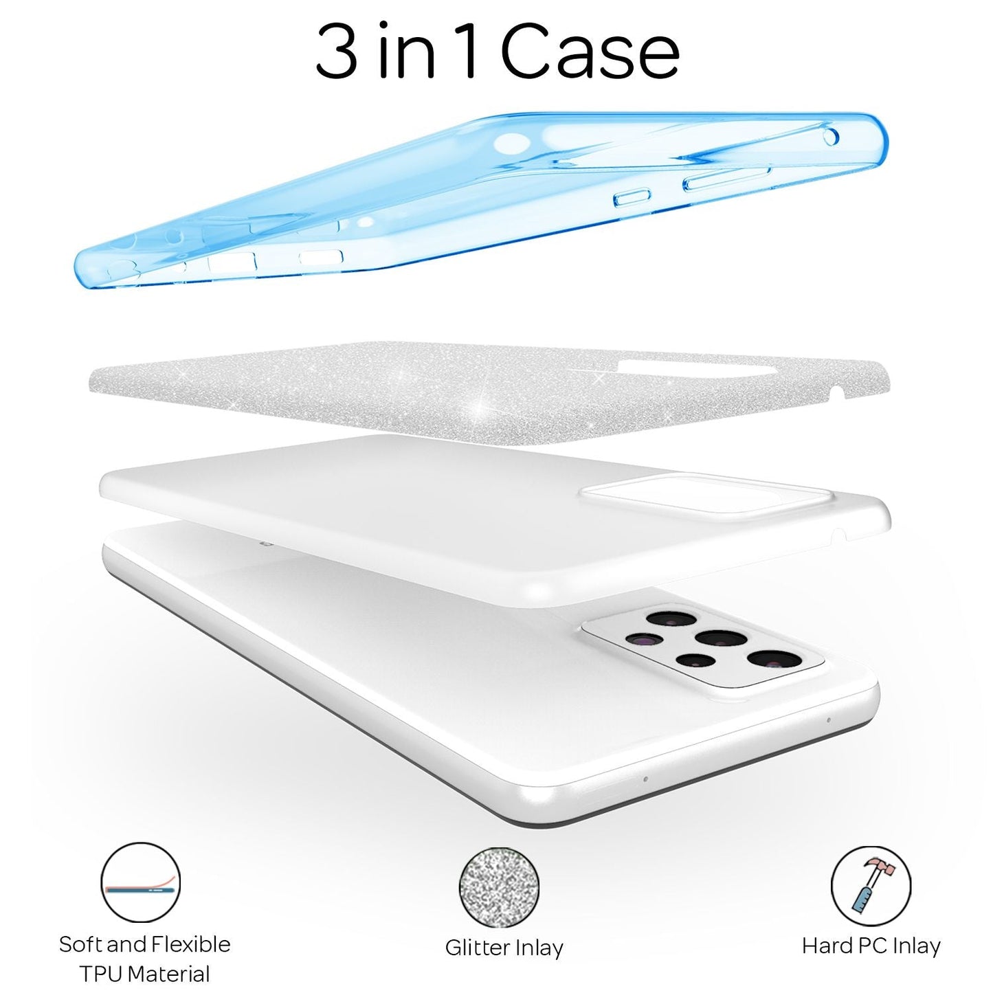 NALIA Glitzer Handy Hülle für Samsung Galaxy A52 5G / A52 / A52s 5G, Cover Case