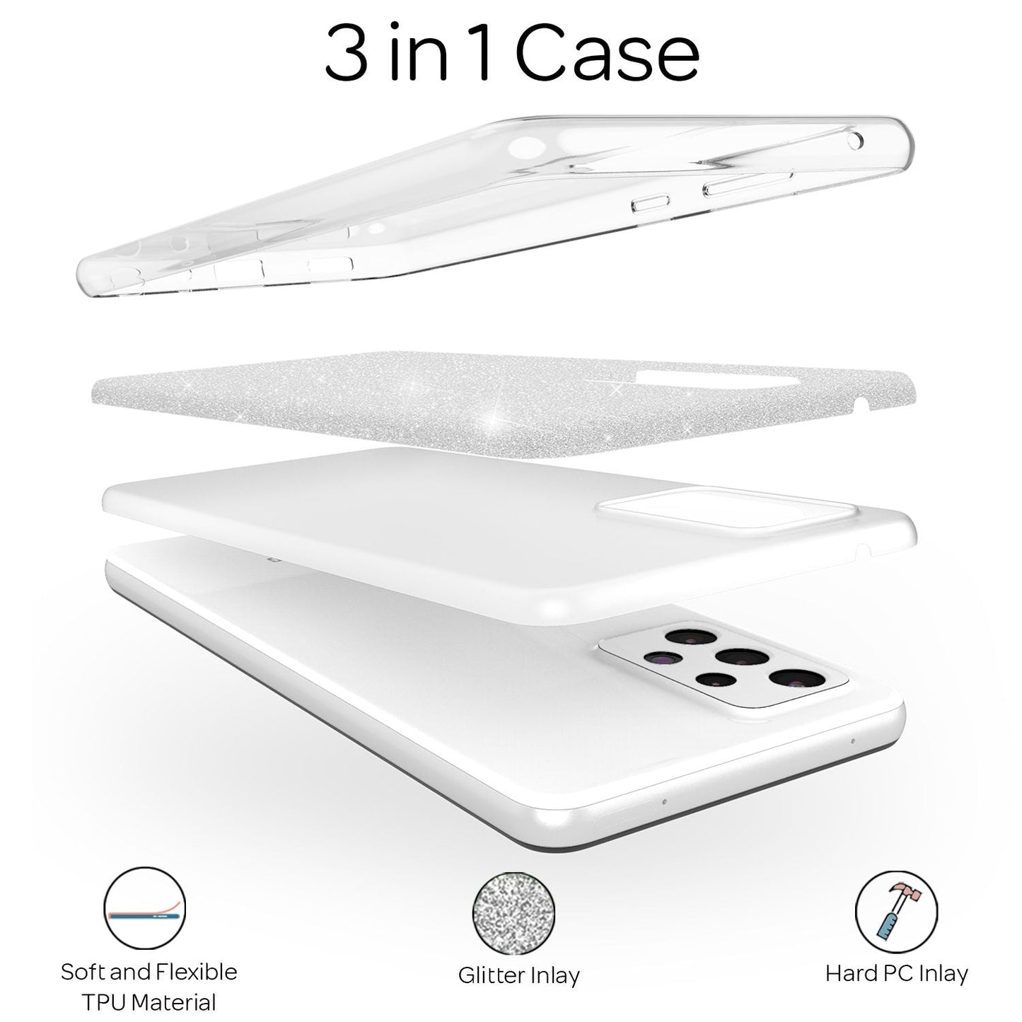 NALIA Glitzer Handy Hülle für Samsung Galaxy A52 5G / A52 / A52s 5G, Cover Case