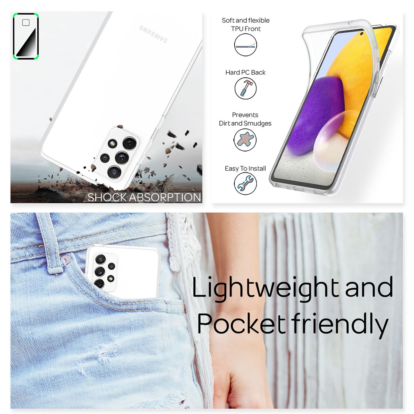 NALIA Galaxy A72 360 Grad Hülle - Transparenter Full Cover Schutz, Passgenau, Stoßfest