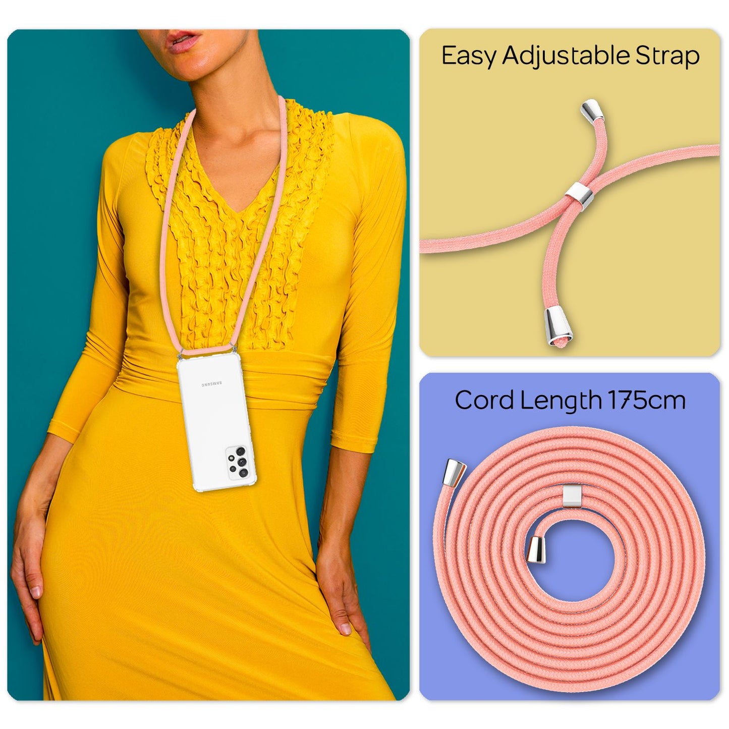 NALIA Hangit Handy Hülle Umhängehülle - Kette 60 cm, Kompatibilität Galaxy A72, Gewicht 40 g