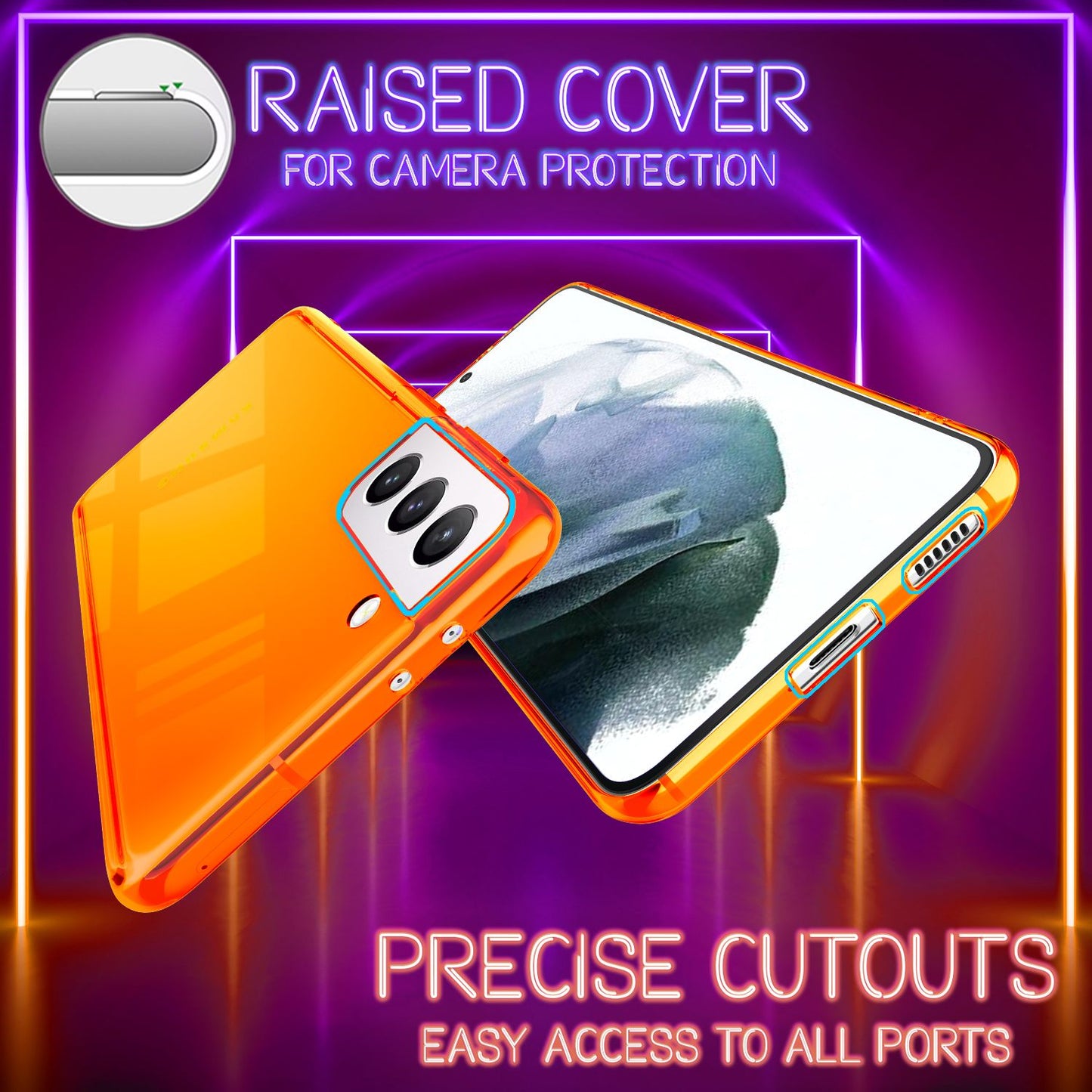 NALIA Neon Transparent Silikon Hülle S21 - Neonfarben, Passform Galaxy S21, Material Silikon