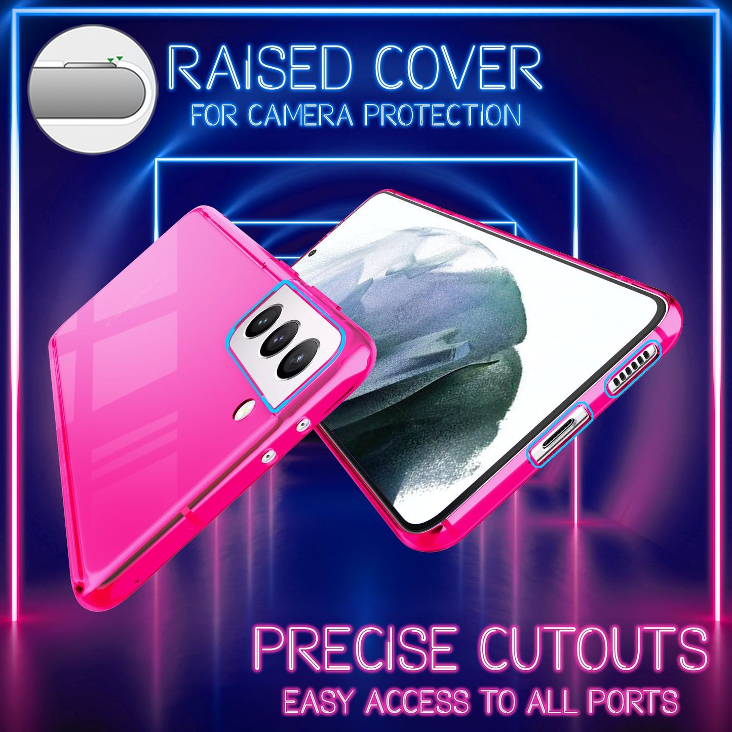 NALIA Neon Transparent Silikon Hülle S21 - Neonfarben, Passform Galaxy S21, Material Silikon